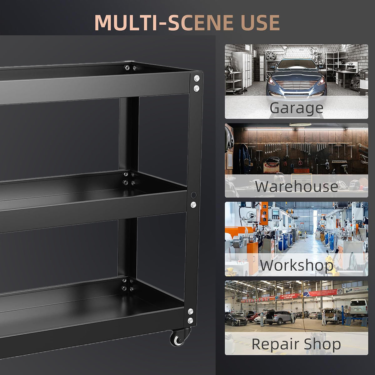 3 Tier Mobile Storage Tool Cart for Garage