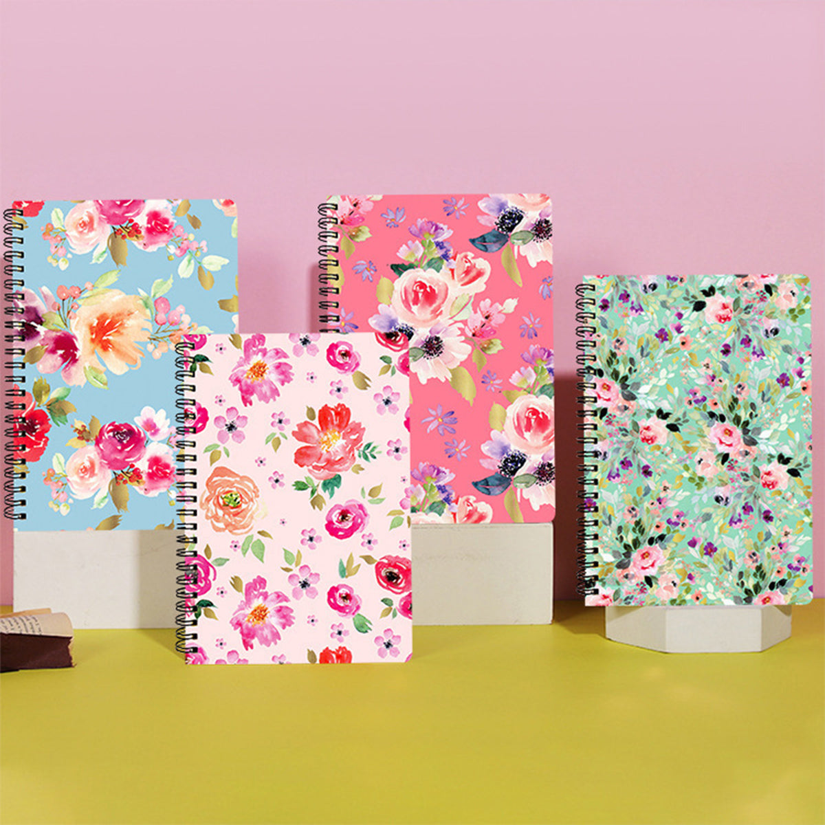 4 Pcs Loose-Leaf Notebooks Vintage Floral Thick Paper