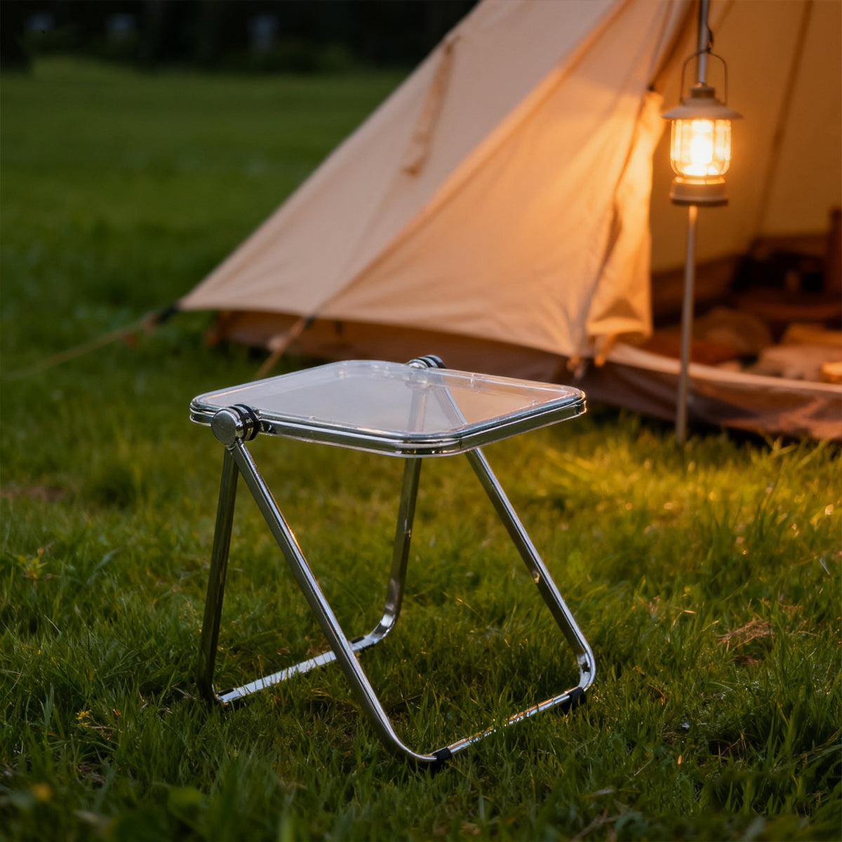 Foldable Transparent Coffee Table with PET Top