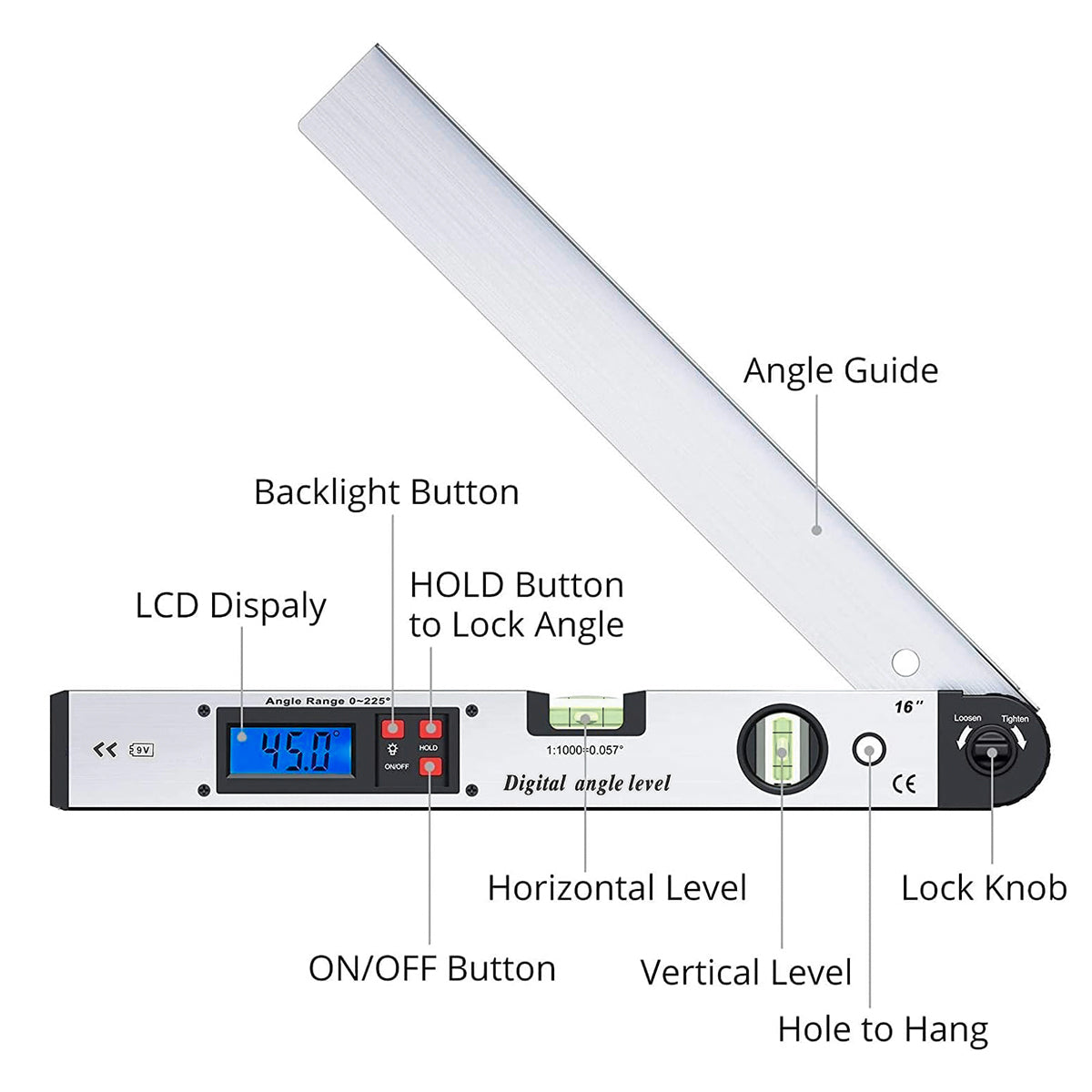 Aluminum Alloy Digital Angle Ruler Level Precision Tool