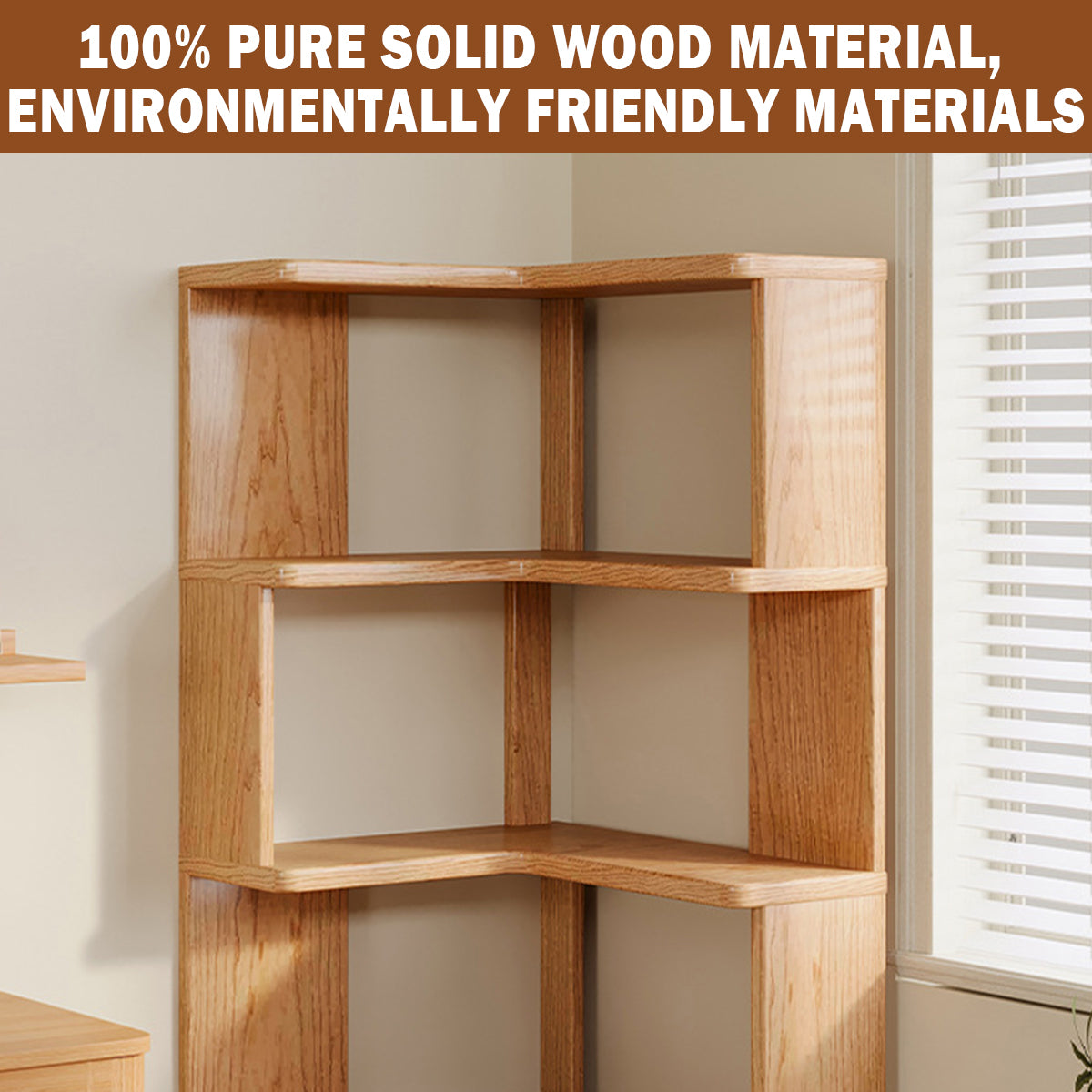 Solid Wood Corner Bookshelf Space Saving Floor Storage