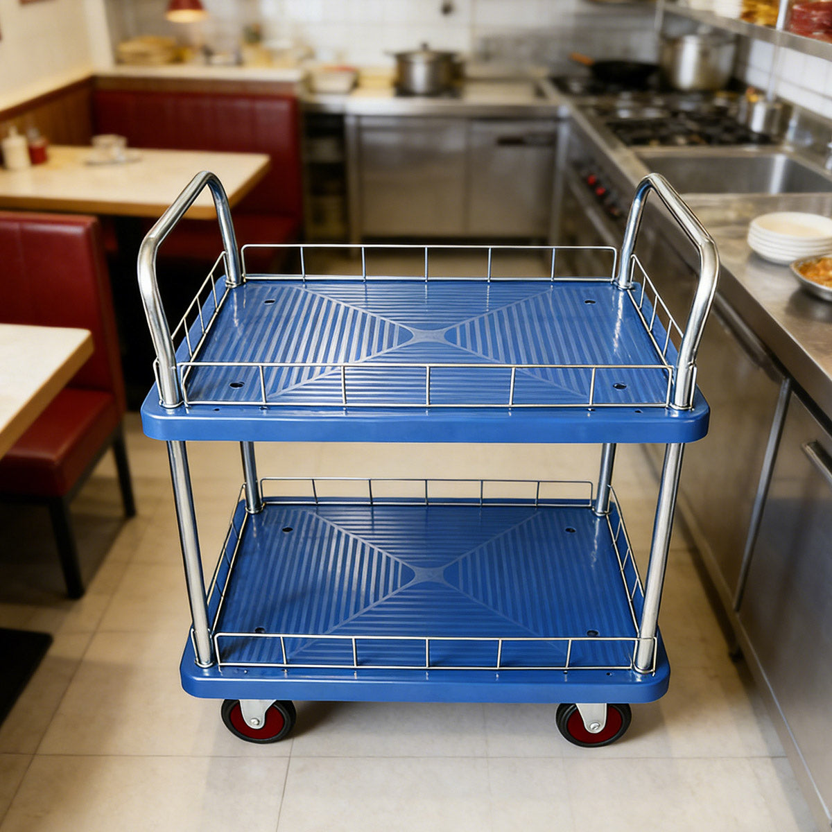 2 Tier Silent Flatbed Trolley with Double Handle