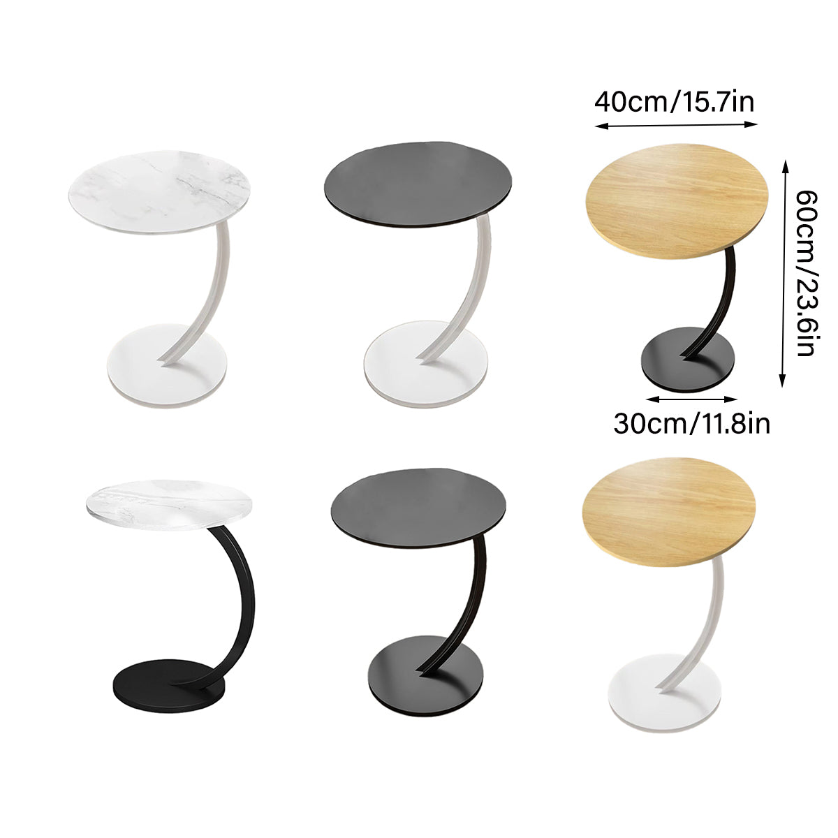 C-Shaped Side Table with Metal Frame for Sofa