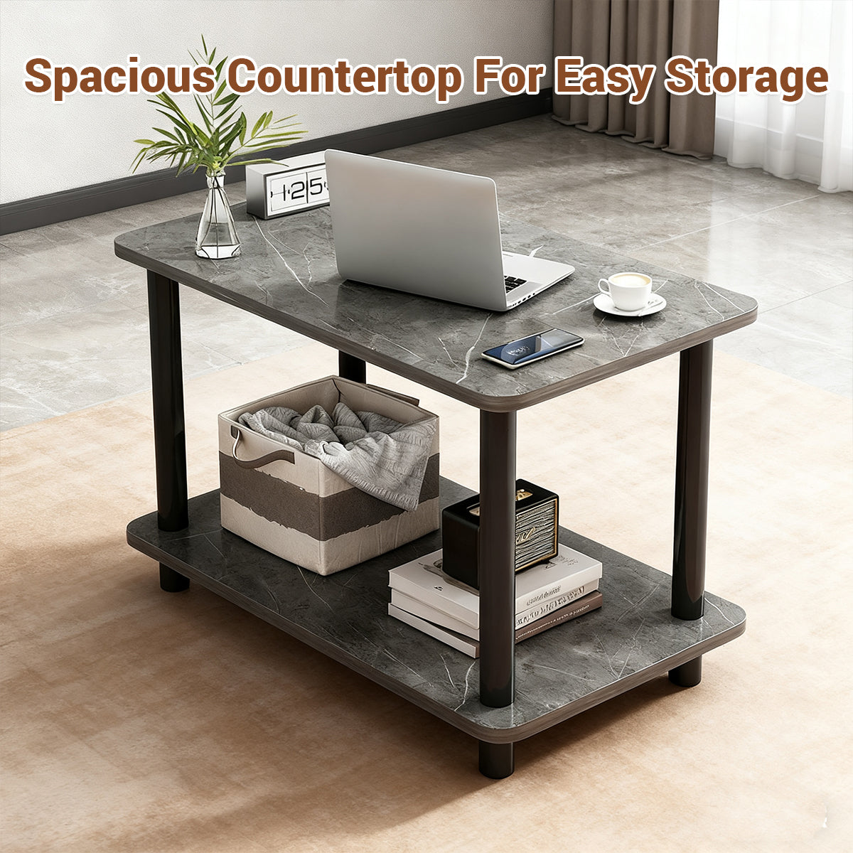 2-Tier Narrow Side Table with Storage Shelf and Space-Saving Design