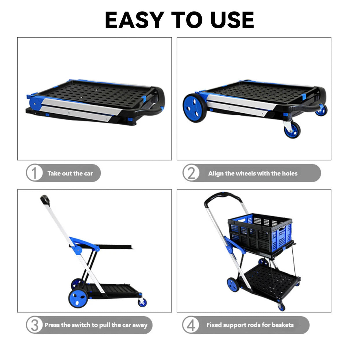 2-Tier Foldable Storage Trolley Cart