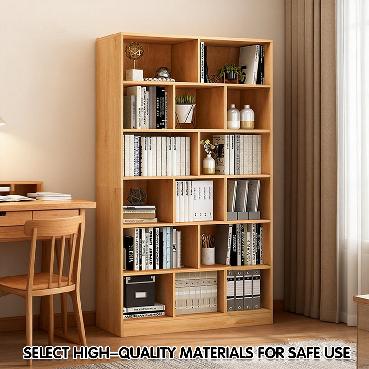 Multi-Layer Floor Bookcase with Grid Shelves