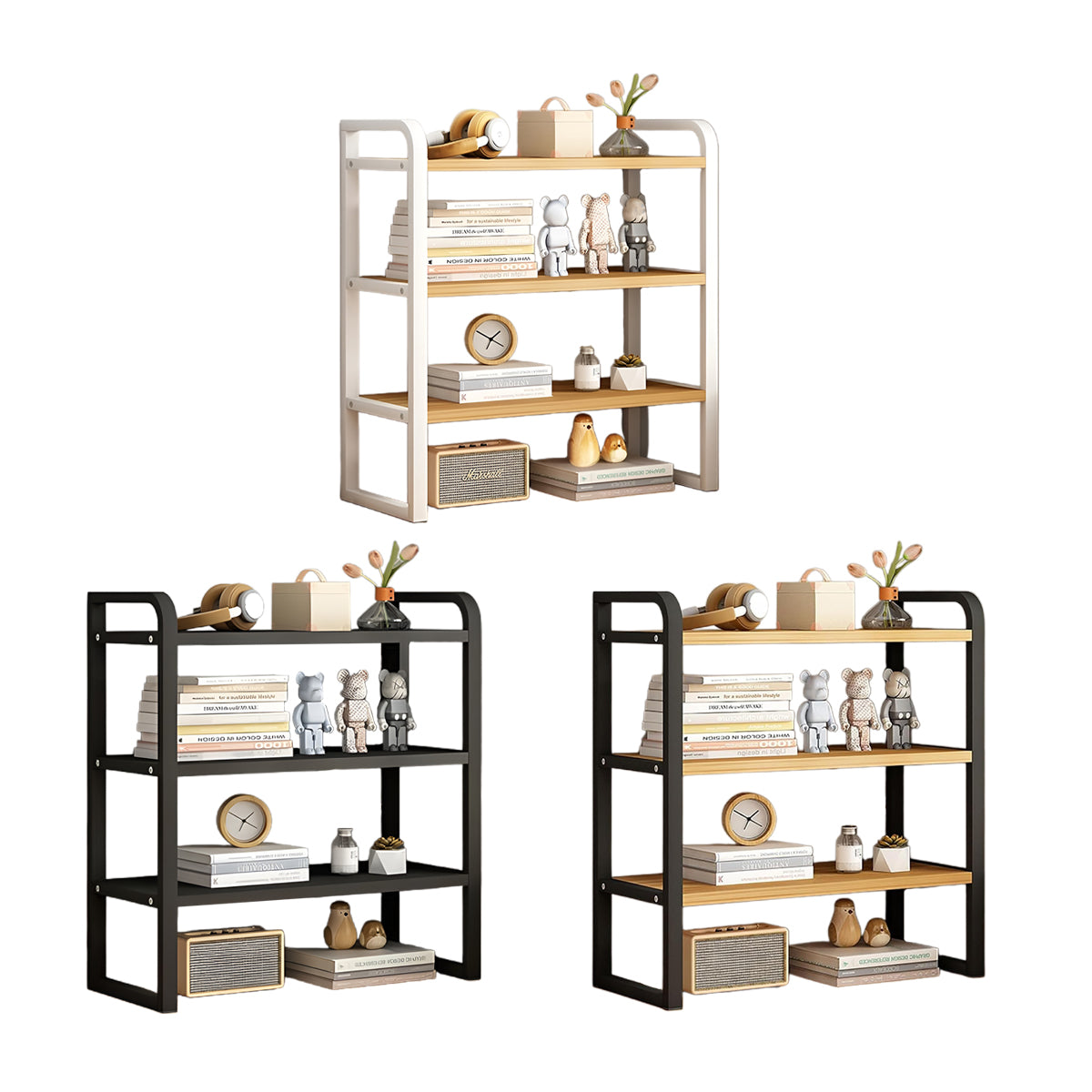 3-Tier Desktop Storage Rack Steel Frame for Books