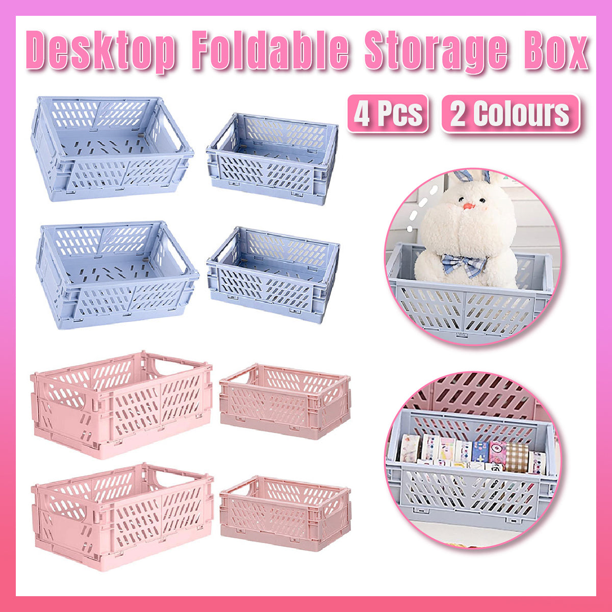 4 Pcs Foldable Storage Baskets Stackable Desktop Organiser