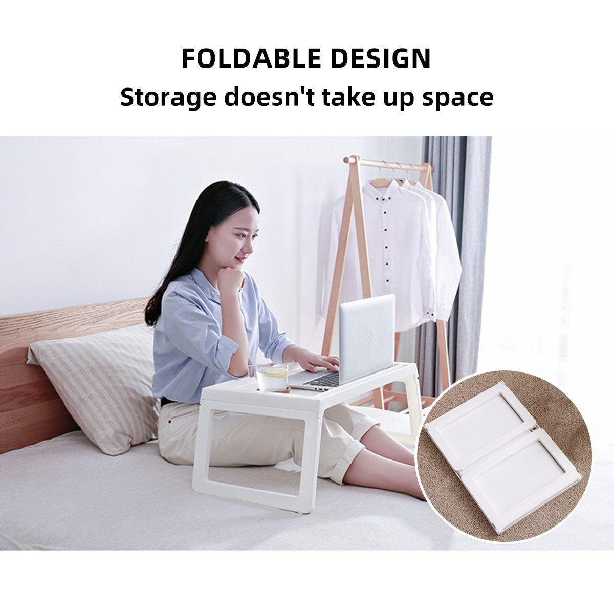 Foldable Laptop Bed Table Portable PP Desk with Device Slot