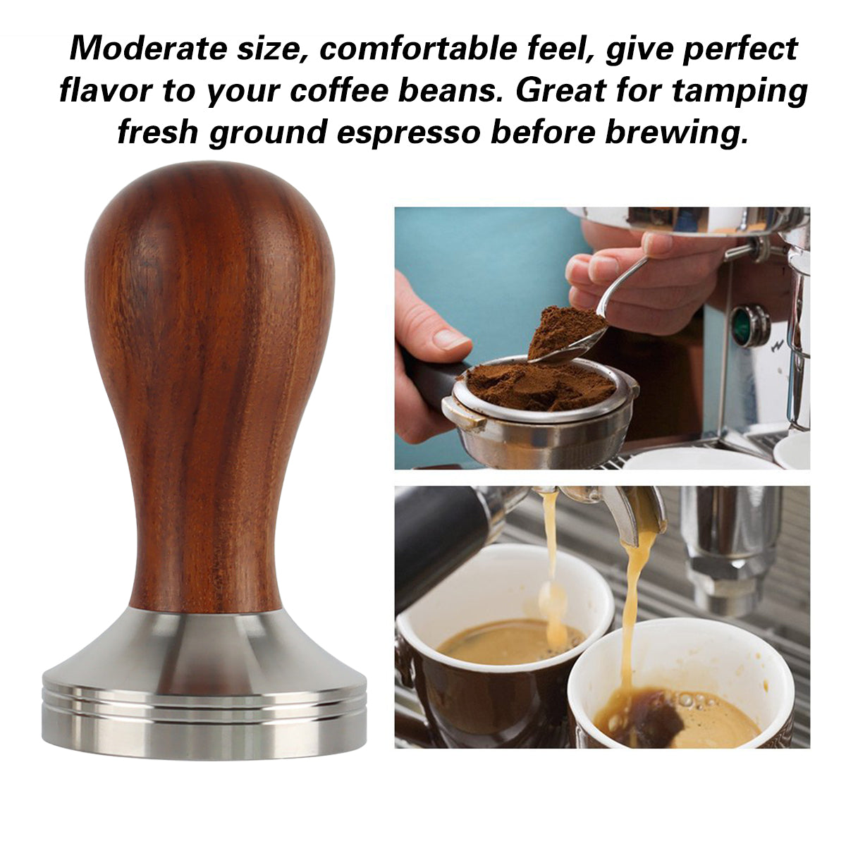 Coffee Tamper Wood Handle 304 Steel 51-58mm