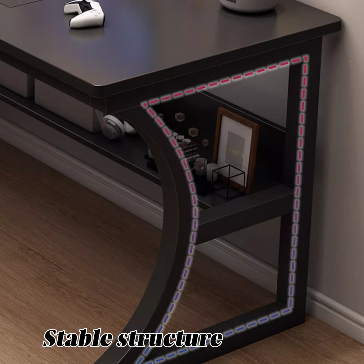 Desktop Computer Table with Open Shelf and C-Frame