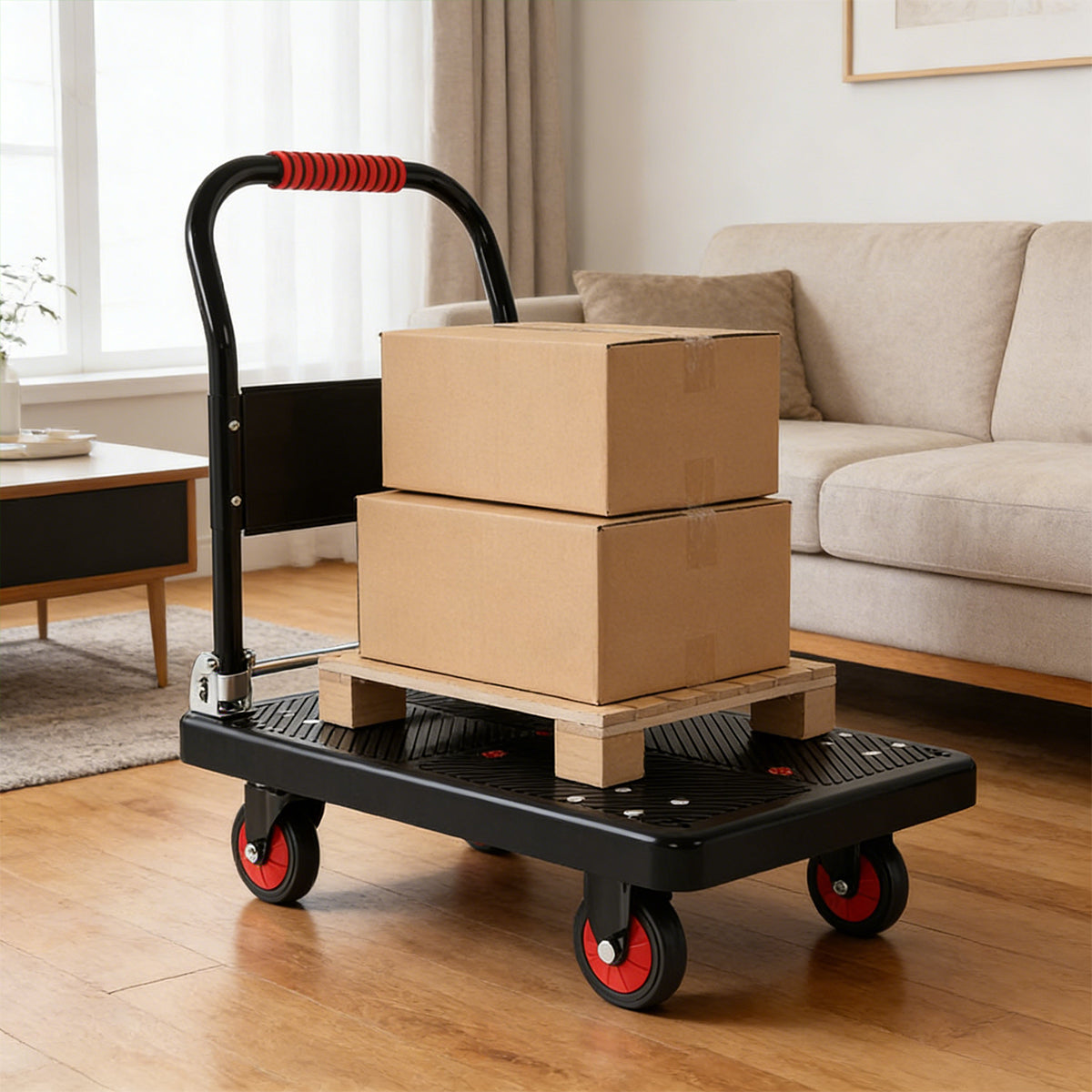Folding Handle Flatbed Cart with 275kg Capacity