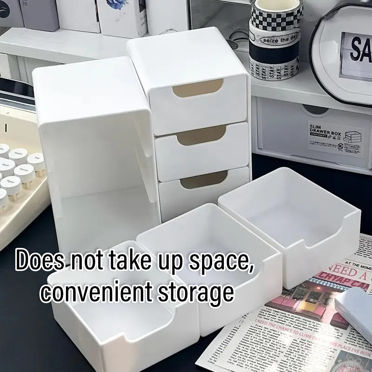 Mini Desktop Organiser Box 3-Layer Plastic Drawer Unit