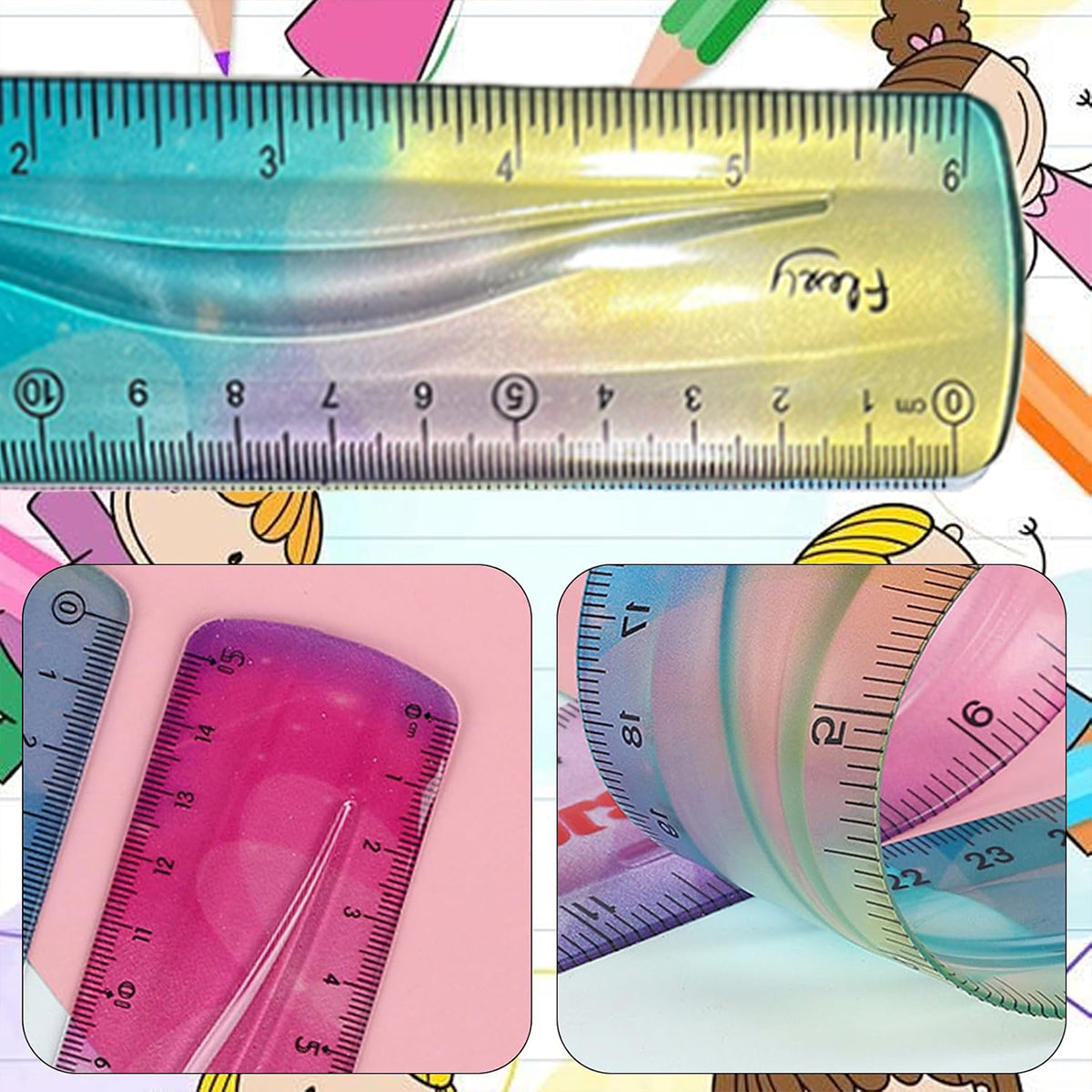 2PCS Colourful Bendable Soft Rulers 15cm Foldable Flexible Set