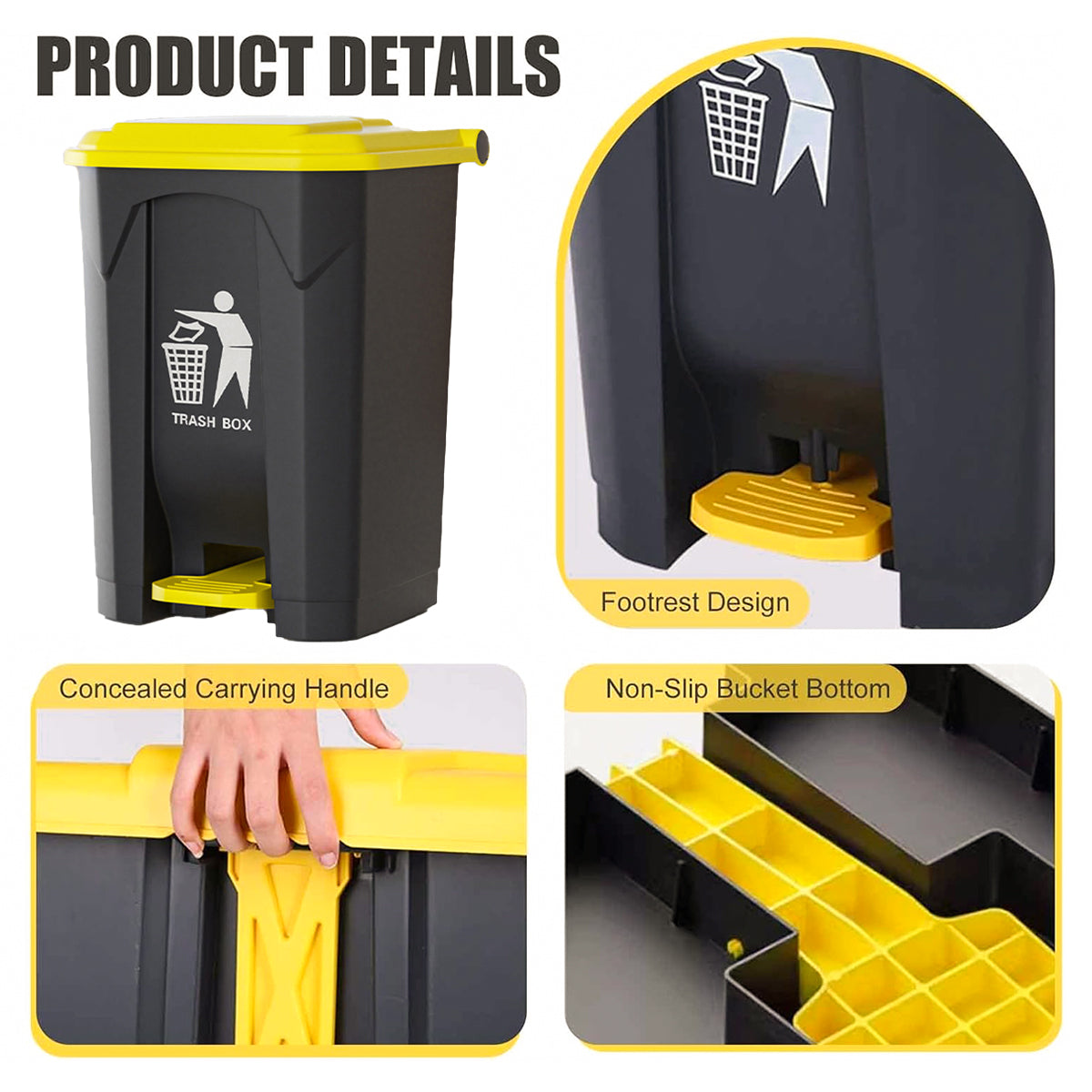 100L Pedal Trash Can with Lid and Elevated Base