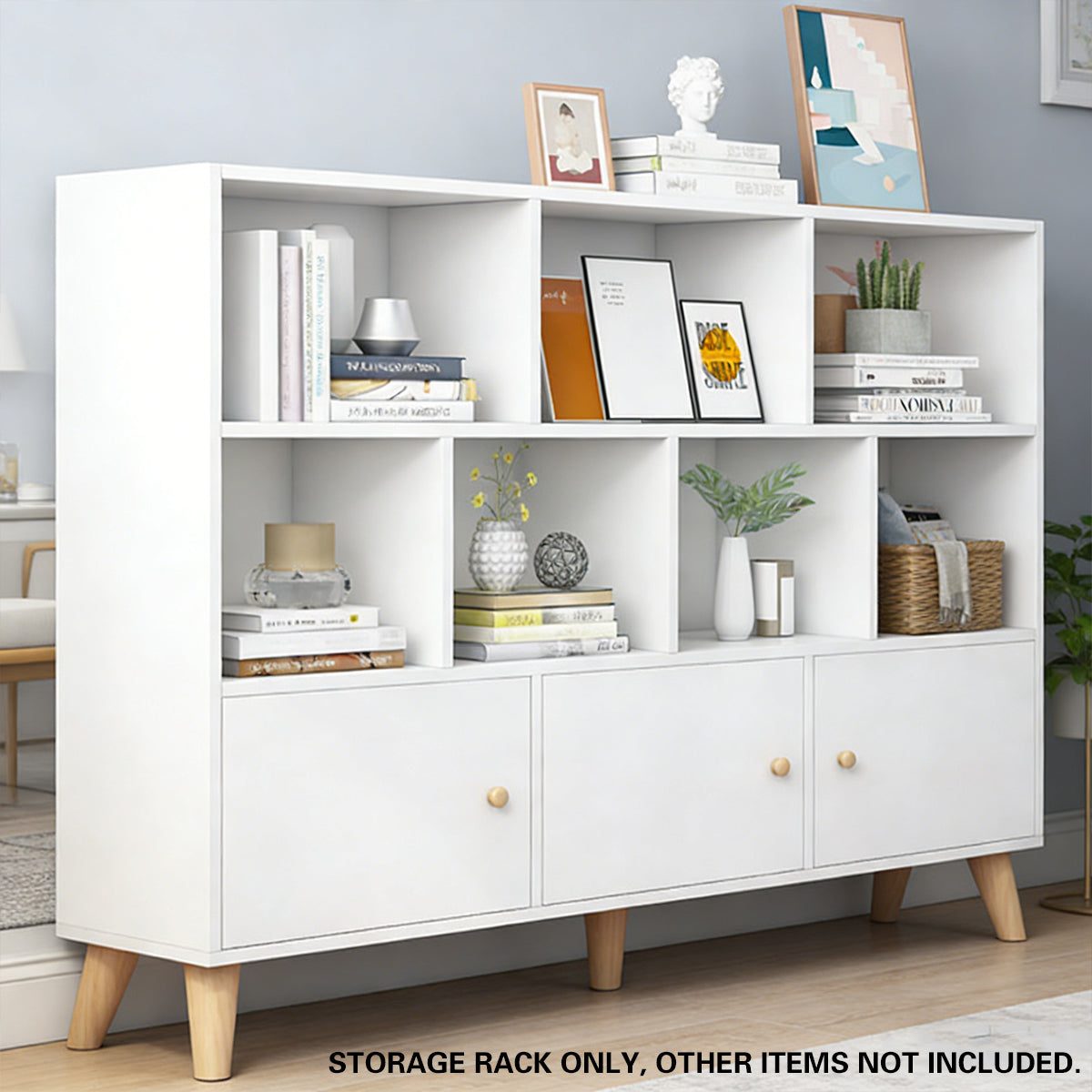 White Bookcase Storage Cabinet with Doors and Legs
