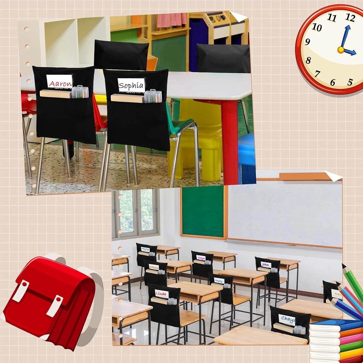 6 Pcs Chair Back Hanging Bags for Classroom