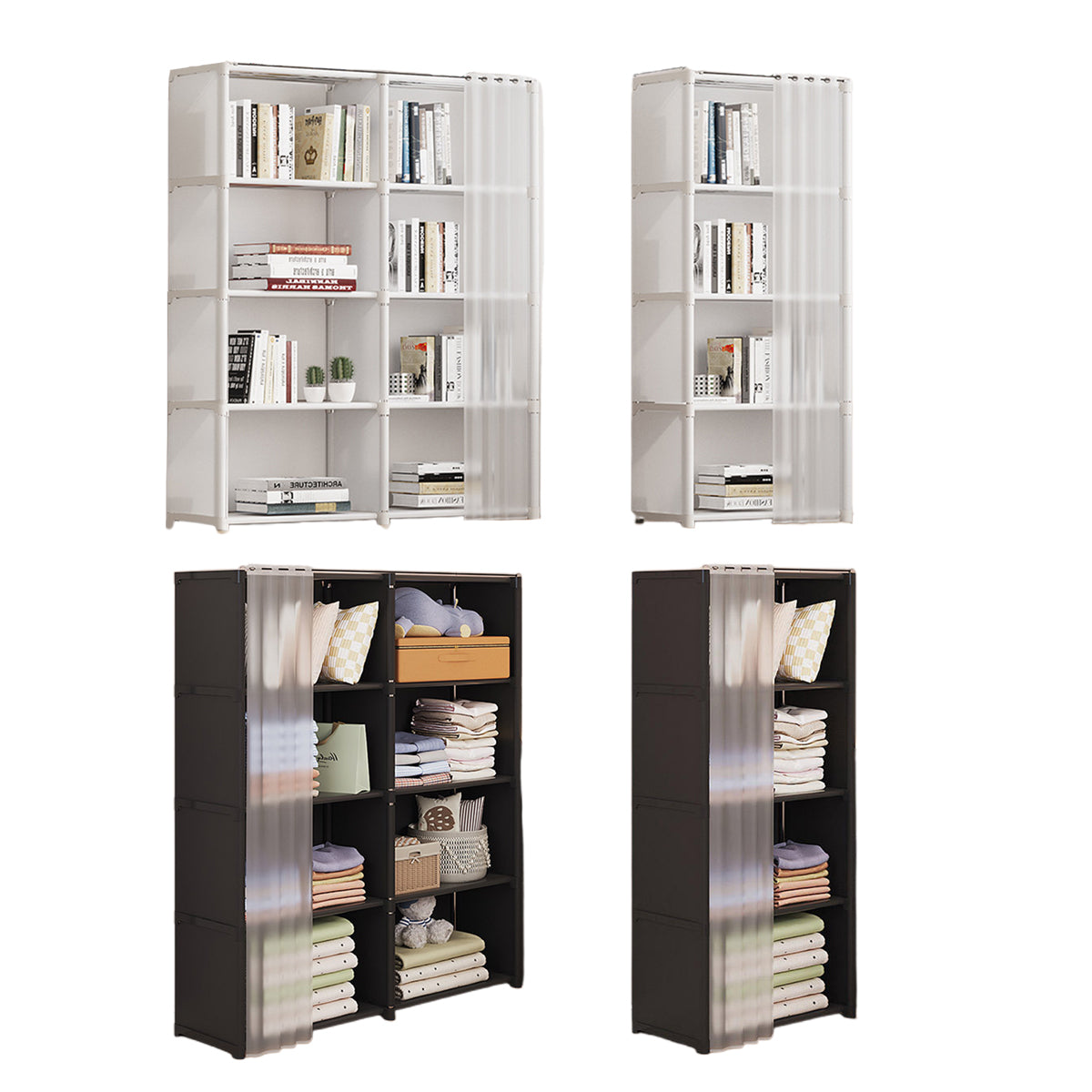 Versatile Bookshelf Storage Rack with Dust Proof Curtain