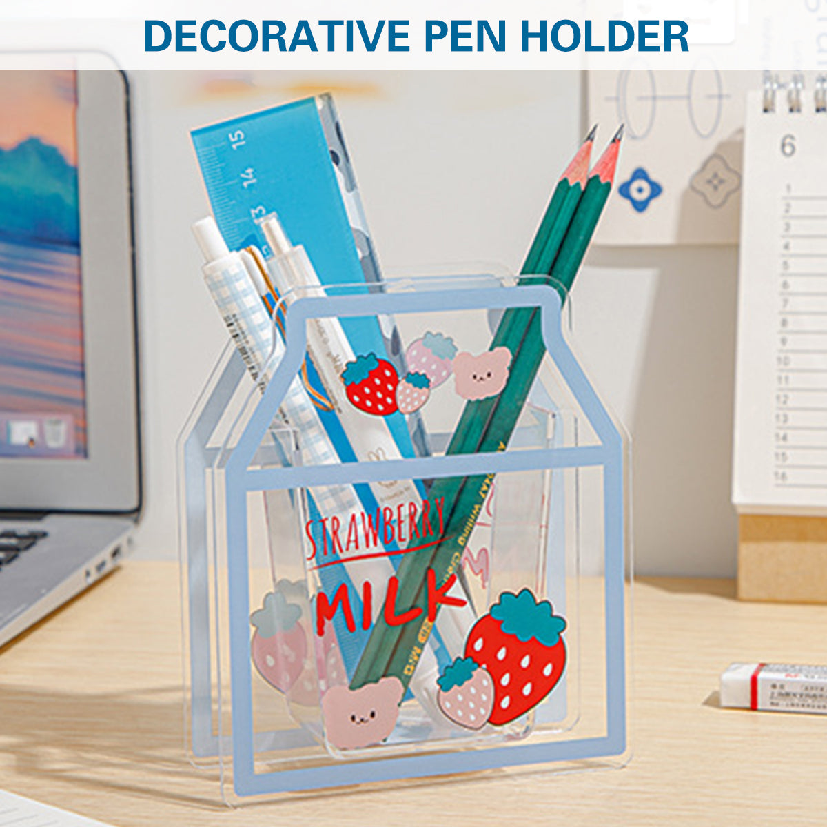 Acrylic Cartoon Pen Holder Cute Desk Organizer for Stationery