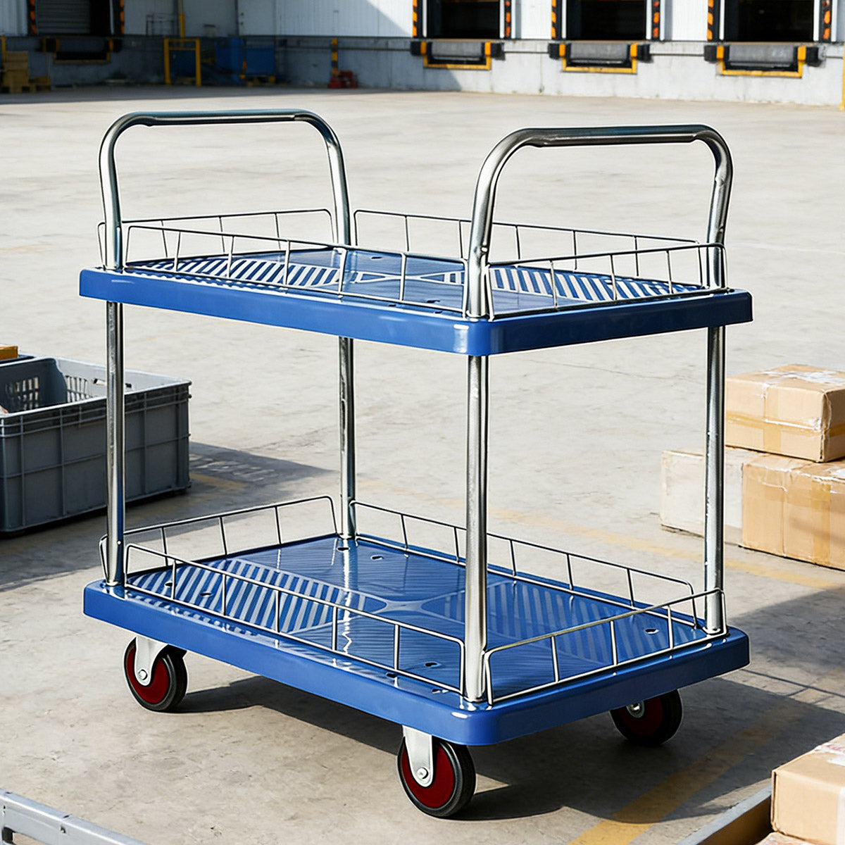 2 Tier Silent Flatbed Trolley with Double Handle