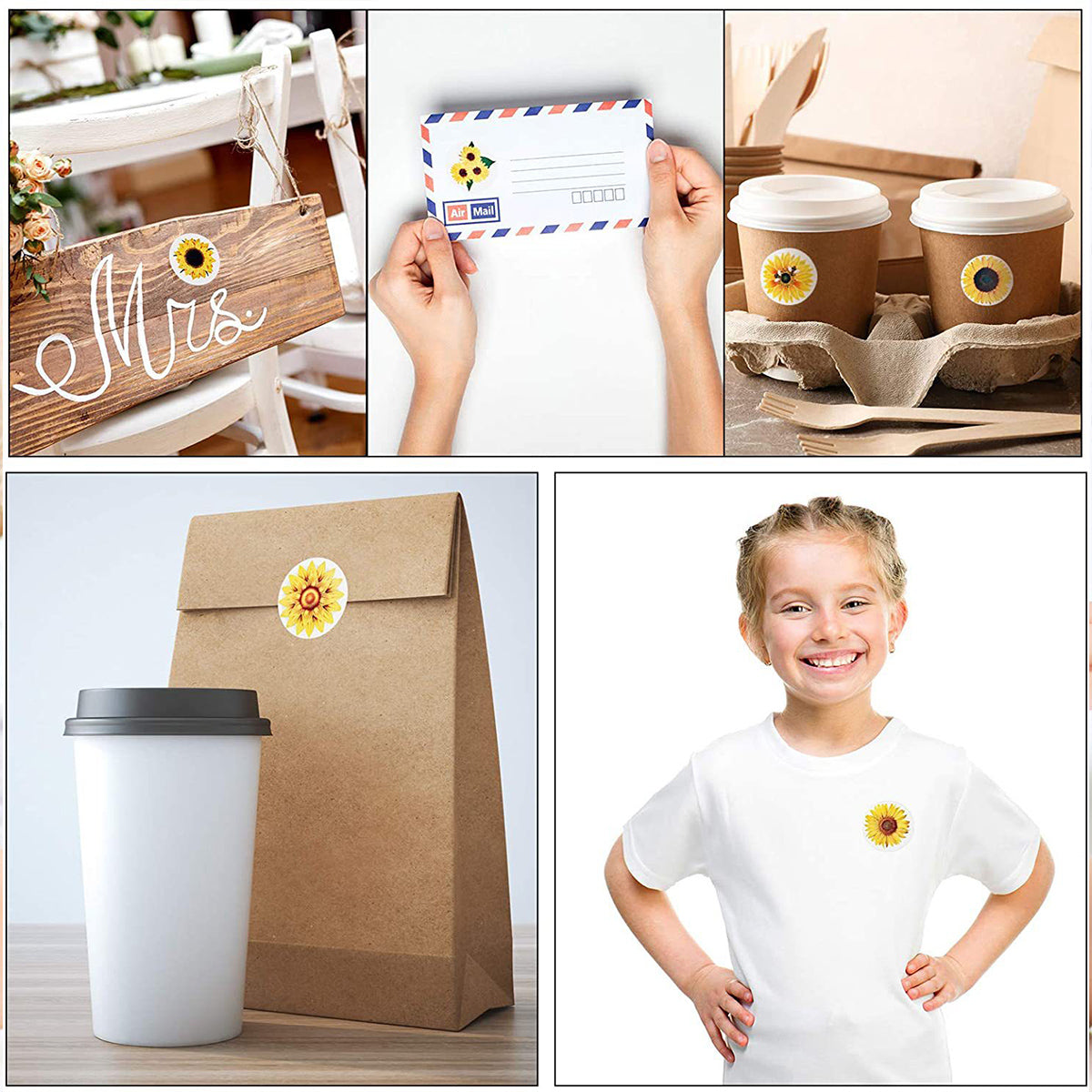 2 Rolls Sunflower Decorative Stickers Self-Adhesive Labels