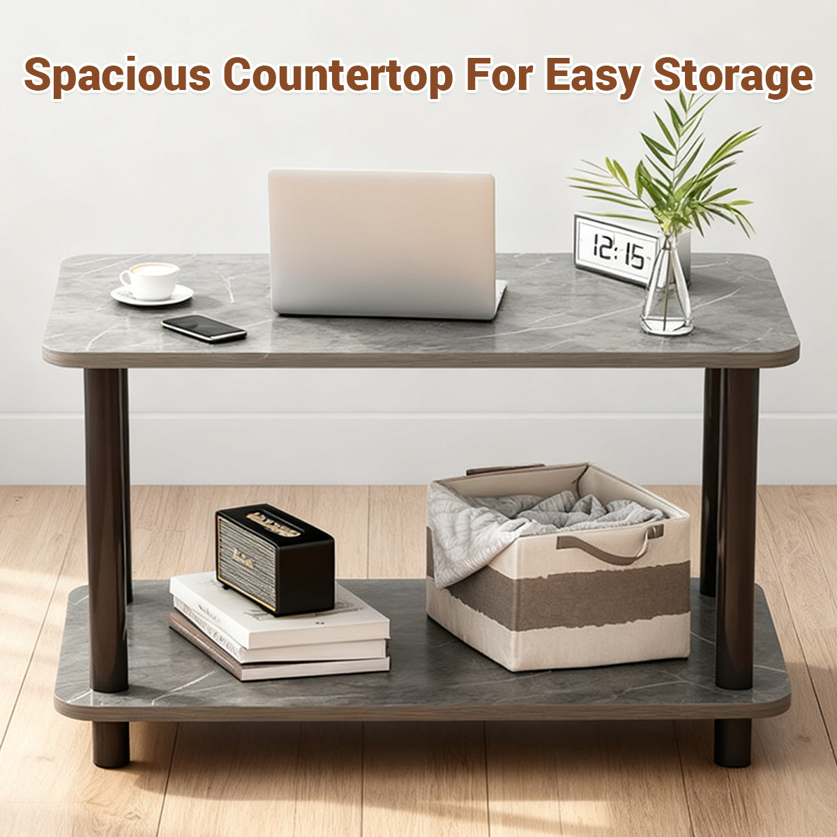 2-Tier Narrow Side Table with Storage Shelf and Space-Saving Design