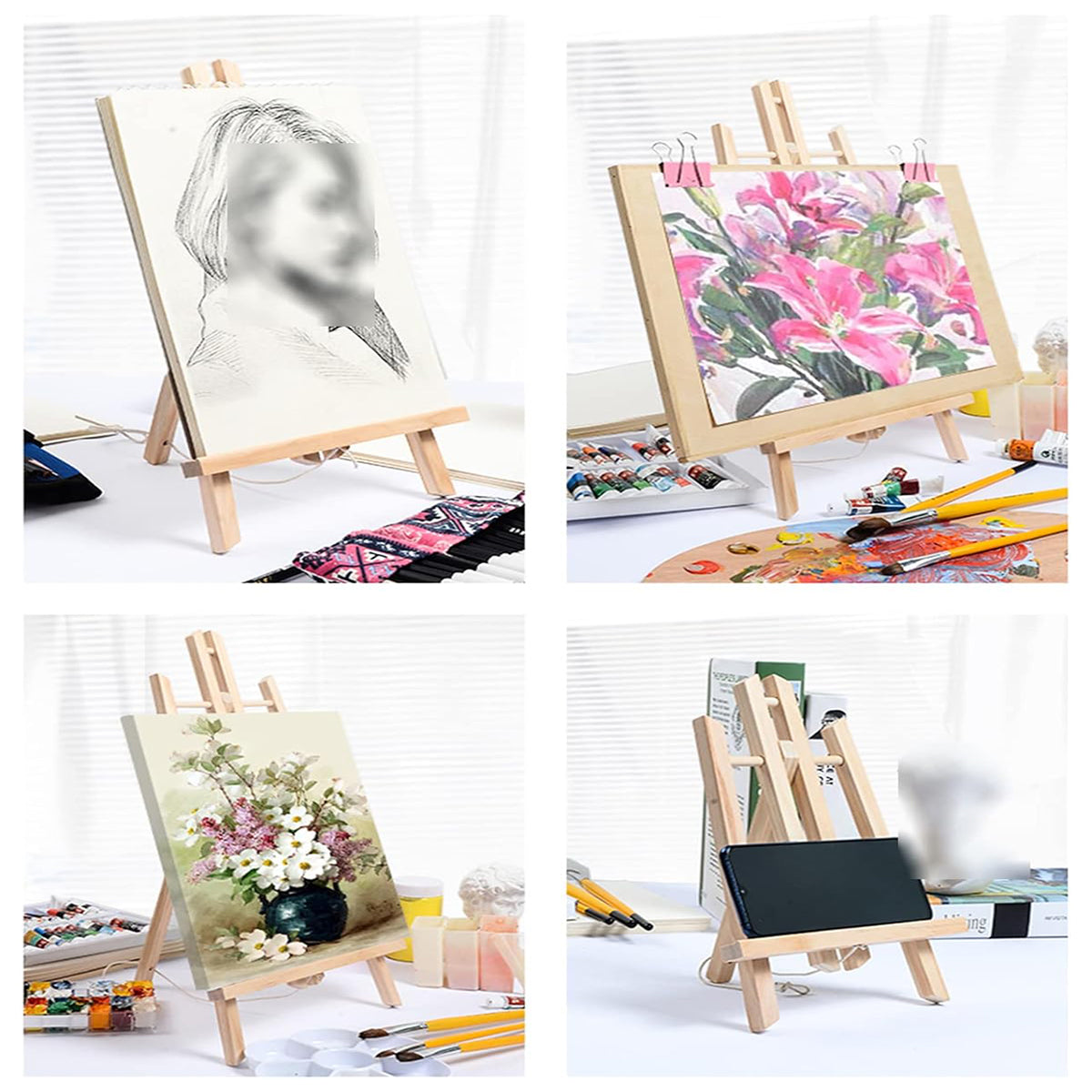 Tabletop Solid Wood Easel Adjustable Foldable Art Stand