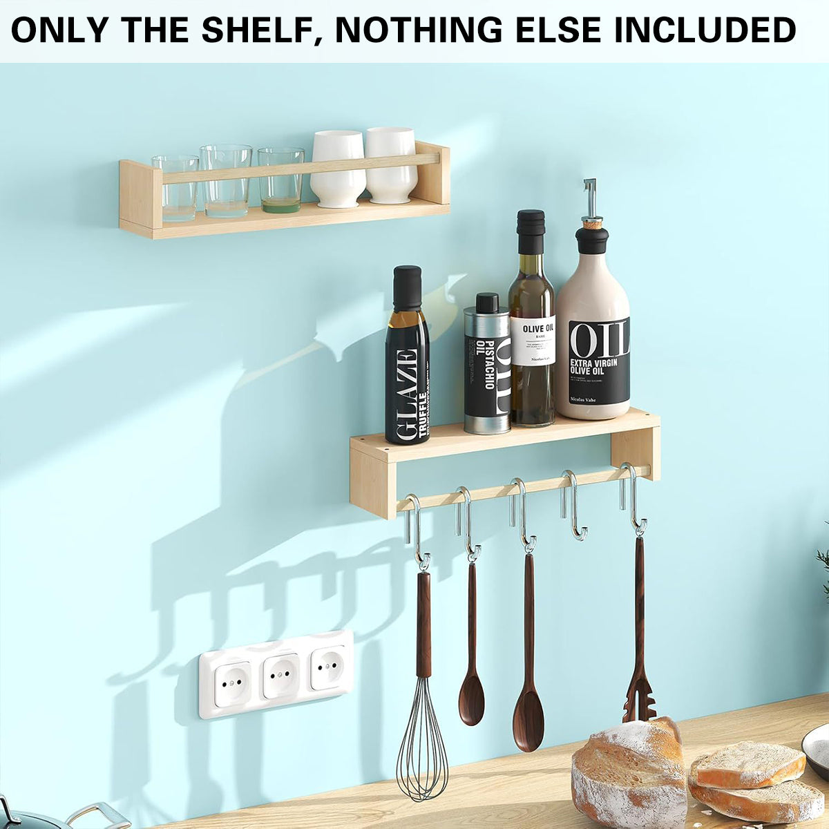 2 Pcs Solid Wood Wall Mounted Ledge Shelf