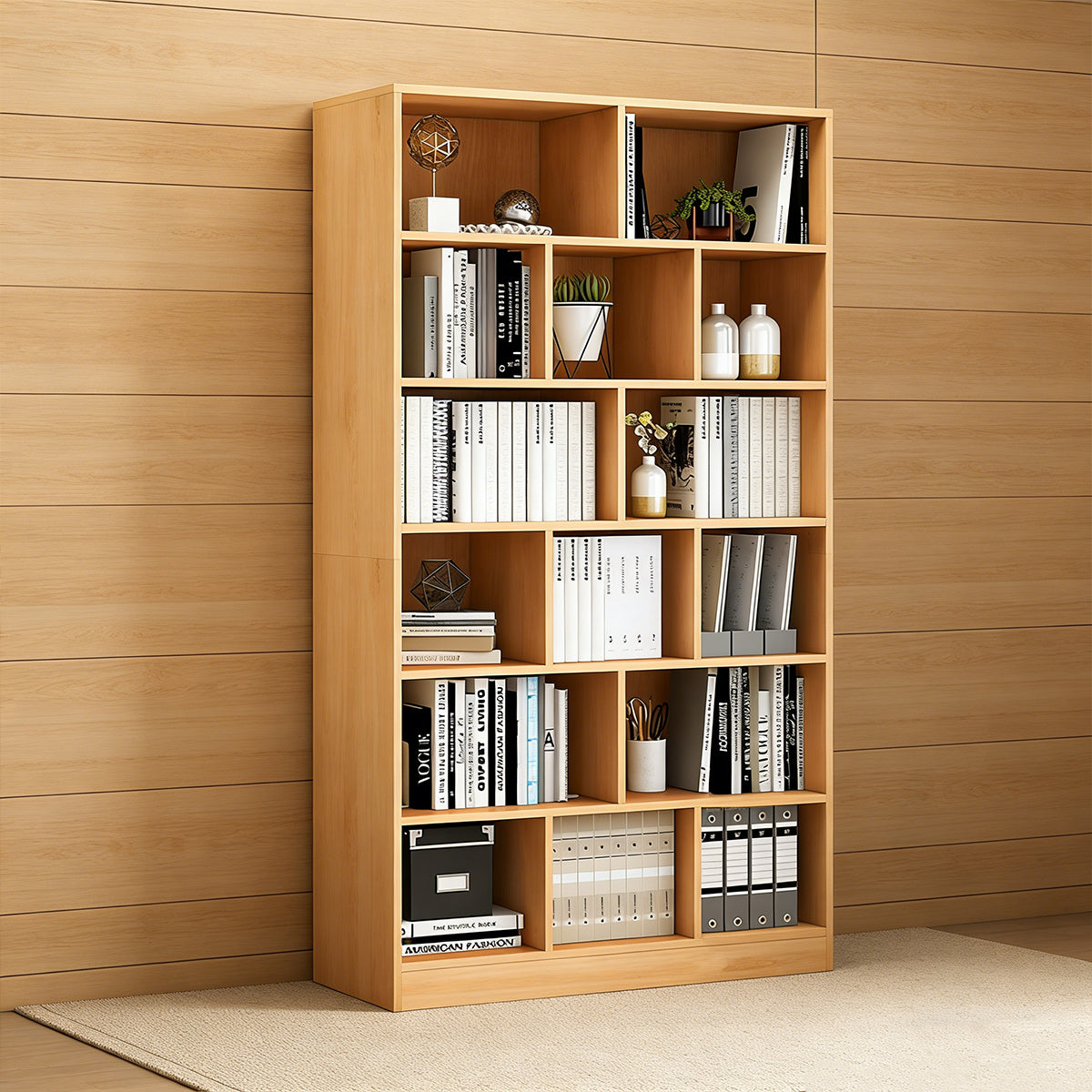 Multi-Layer Floor Bookcase with Grid Shelves