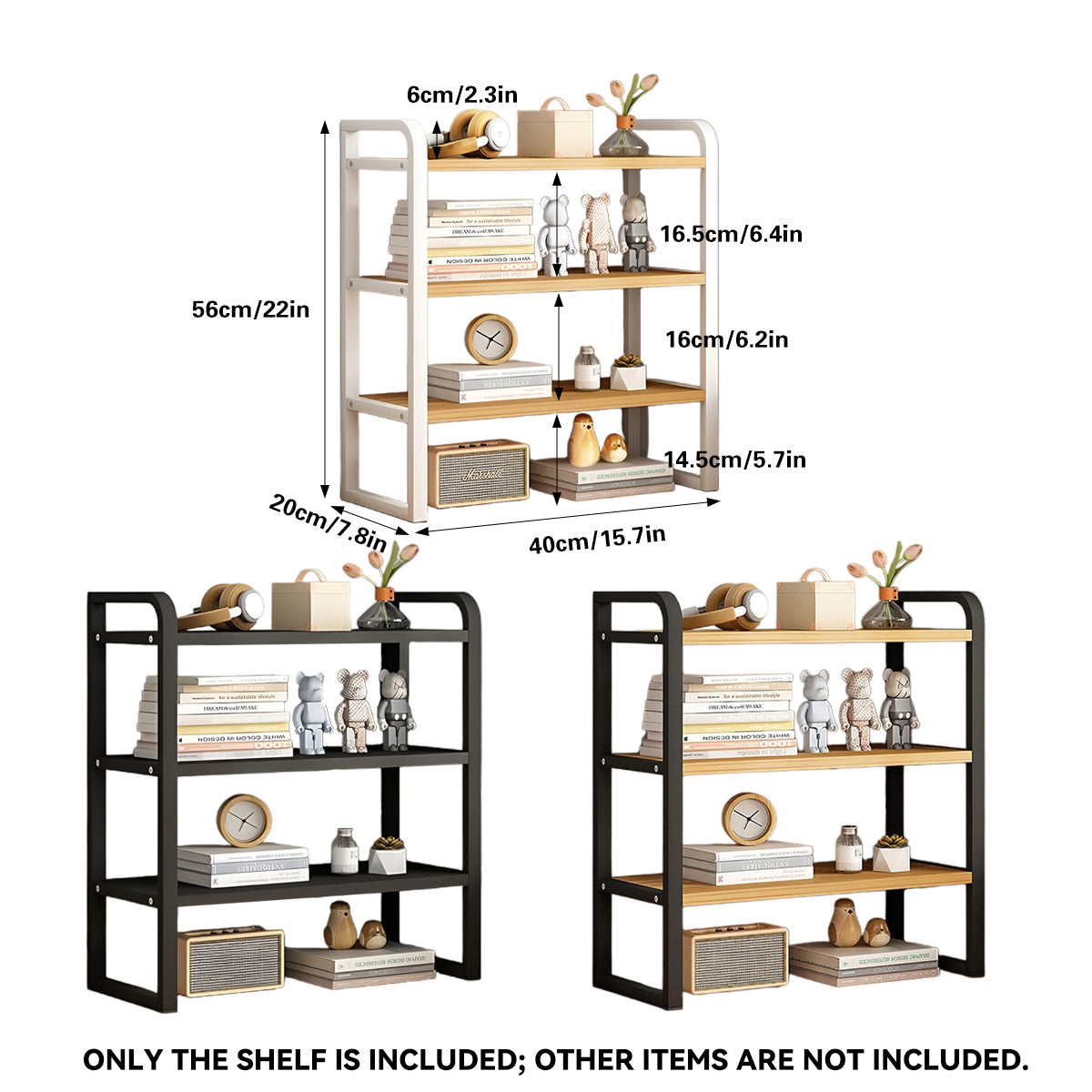 3-Tier Desktop Storage Rack Steel Frame for Books