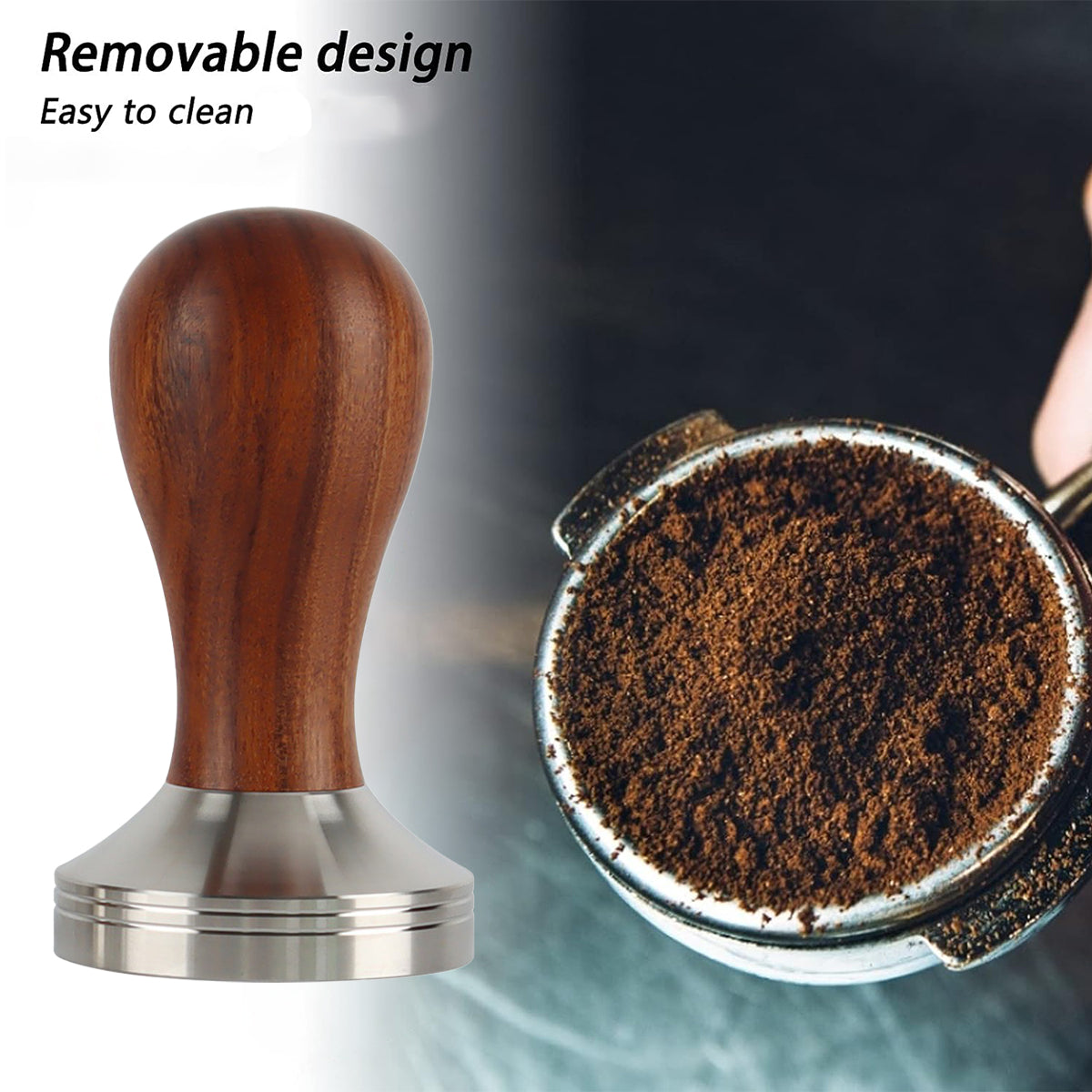 Coffee Tamper Wood Handle 304 Steel 51-58mm