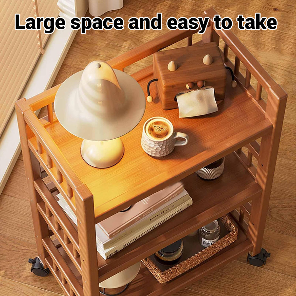 3 Tier Bamboo Movable Storage Rack with Wheels