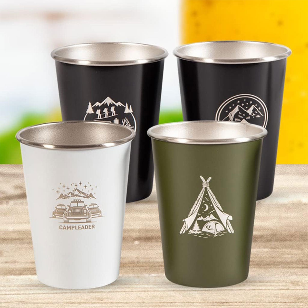 Set of 4 Outdoor 304 Stainless Steel Cups with Bag