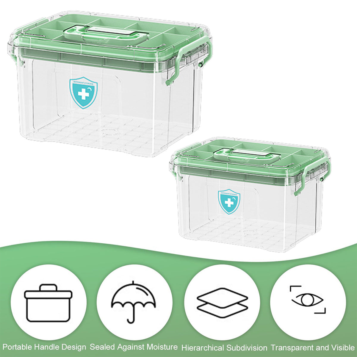 Transparent Medicine Cabinet with Dividers 2 Sizes