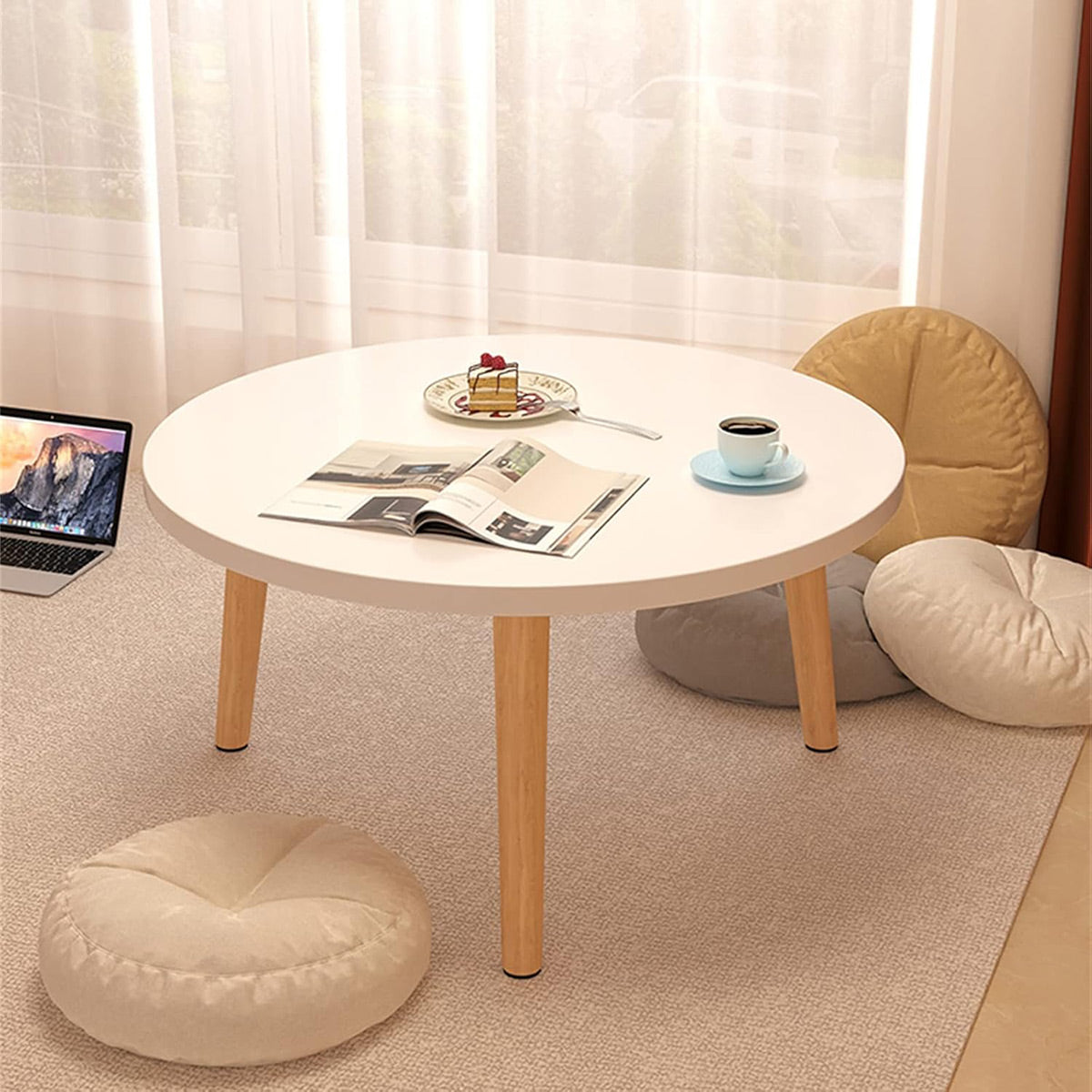 Round Side Table with Solid Wood Legs in Compact 40 × 30 cm Design