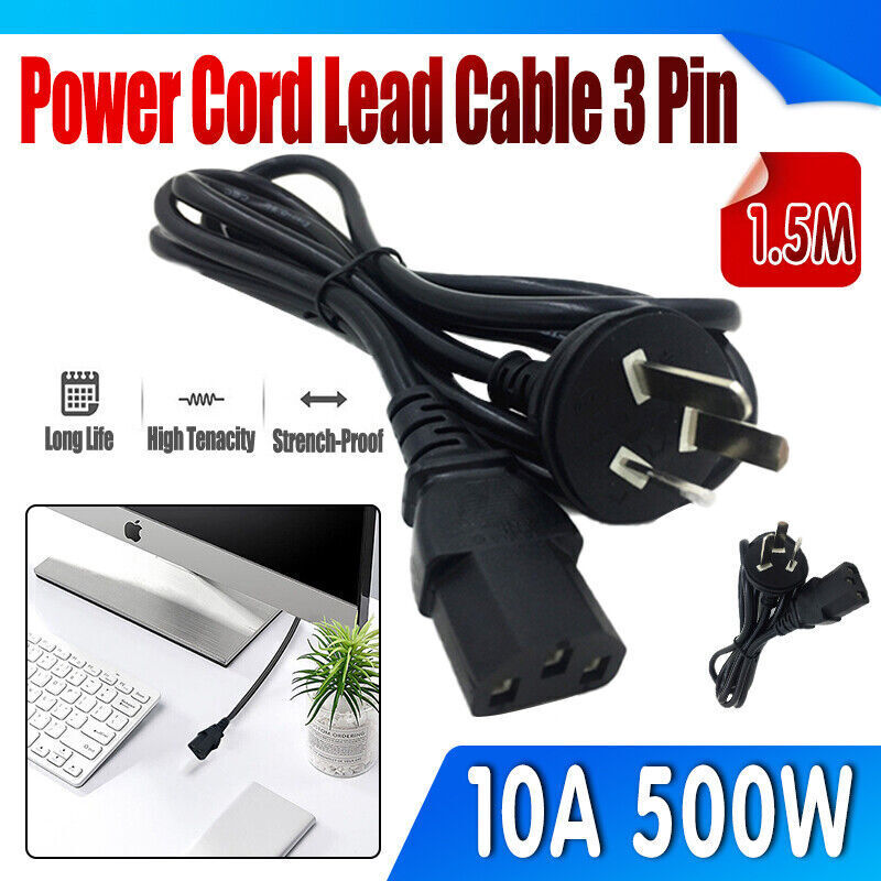 Power Lead Cable 3 Pin to IEC-C13 Socket 1.5M 500W 10A