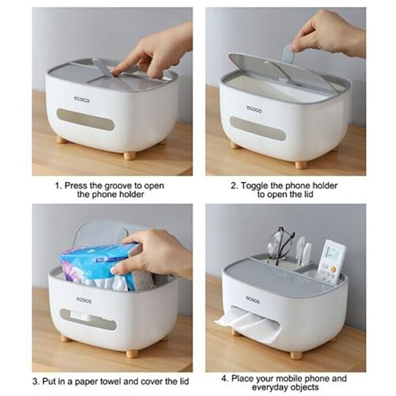 Tissue Box Cover with Storage for Home and Car