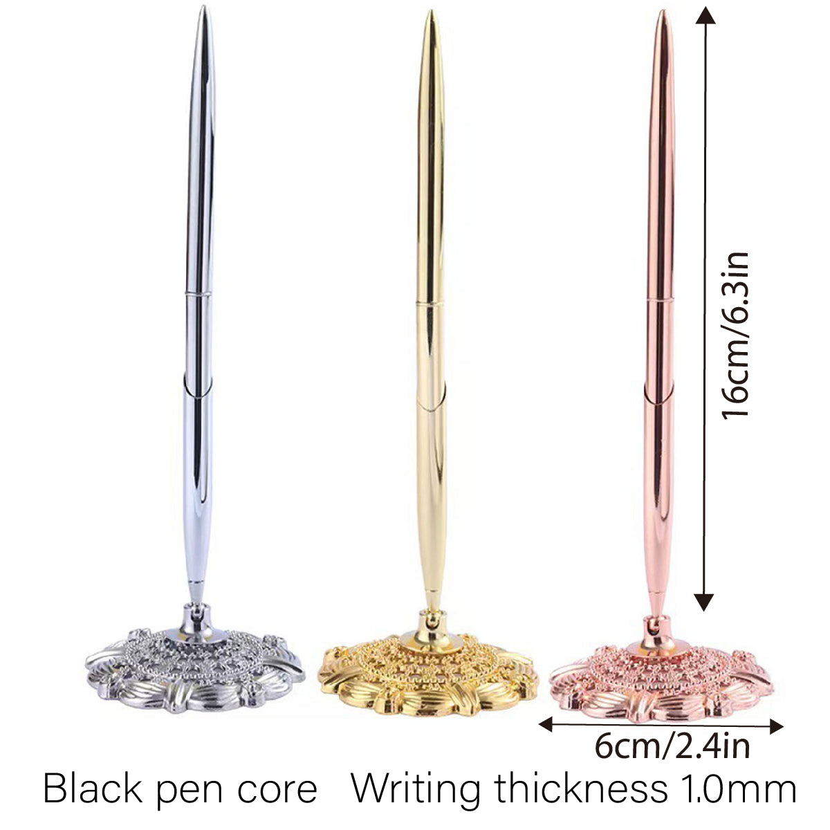 6 Pcs Ballpoint Pen Set with Plum Blossom Base Metal