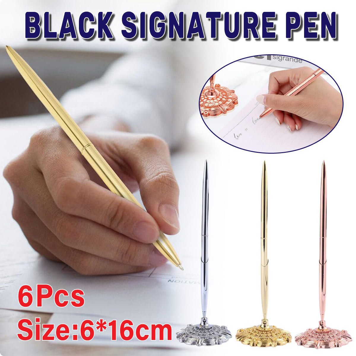 6 Pcs Ballpoint Pen Set with Plum Blossom Base Metal