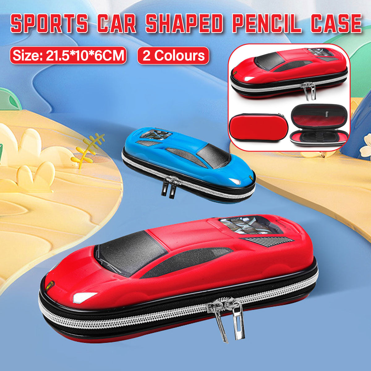 Sports Car Shaped Pencil Case Three Layer EVA Double Zippers