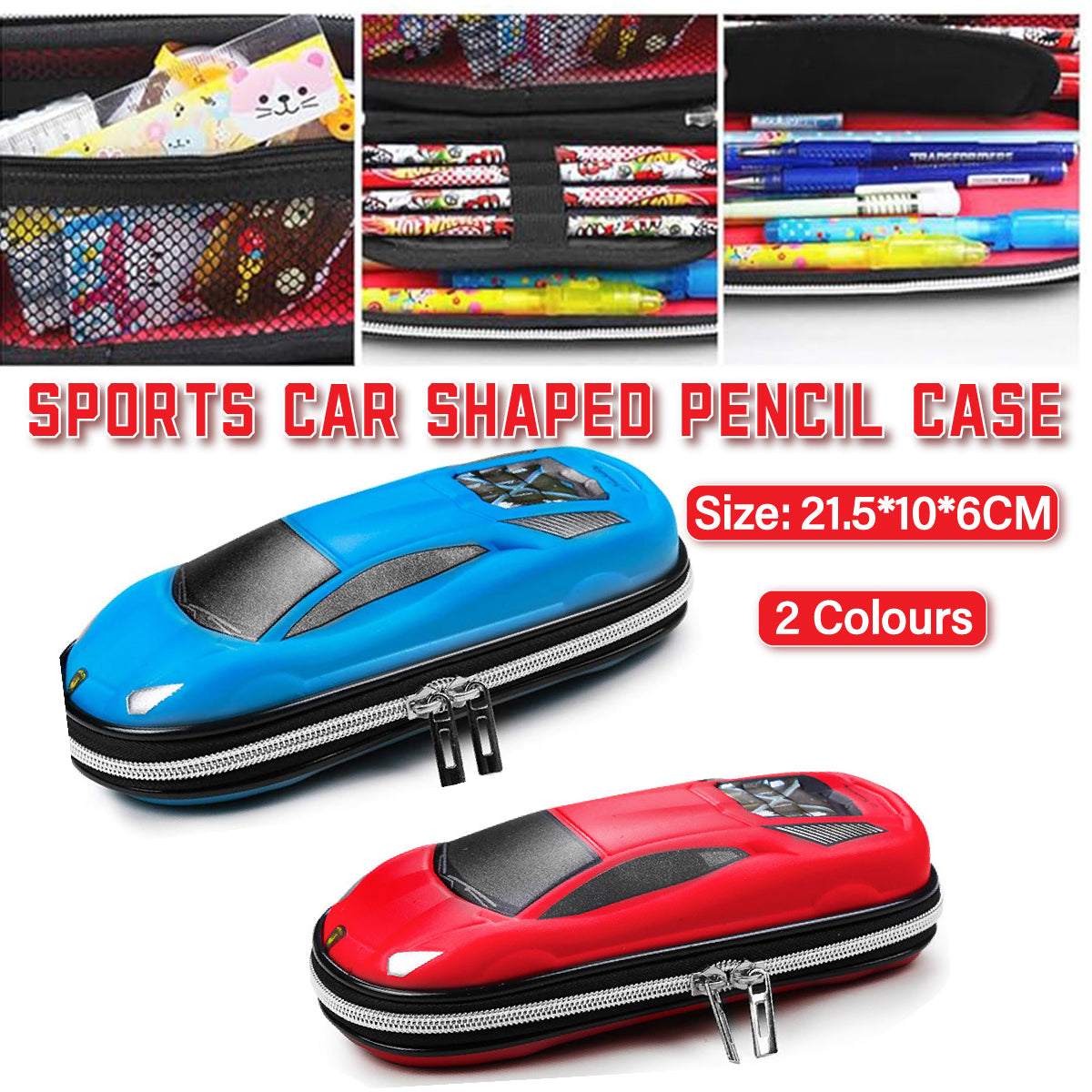 Sports Car Shaped Pencil Case Three Layer EVA Double Zippers