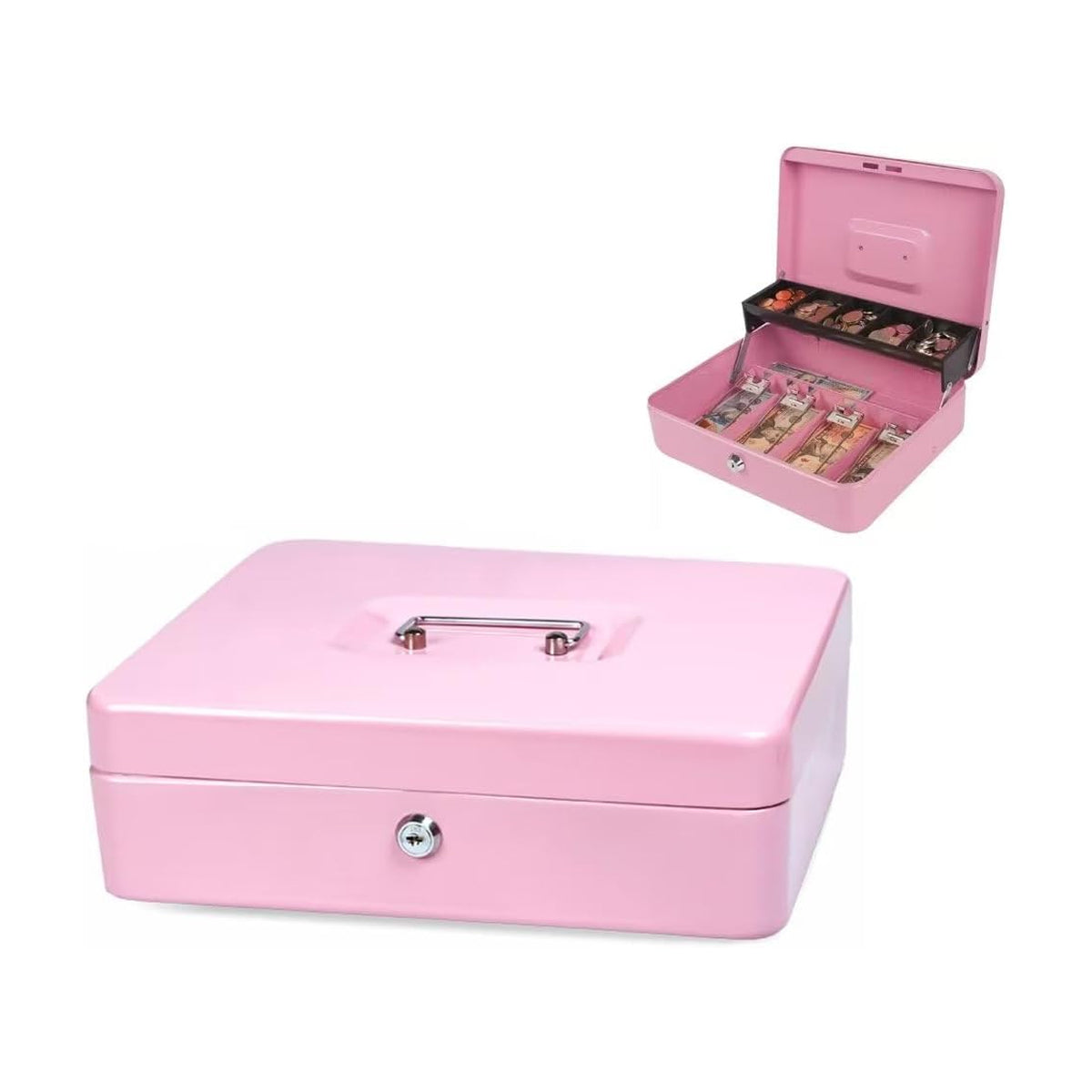 Metal Cash Box with Key Lock for Retail Money Storage
