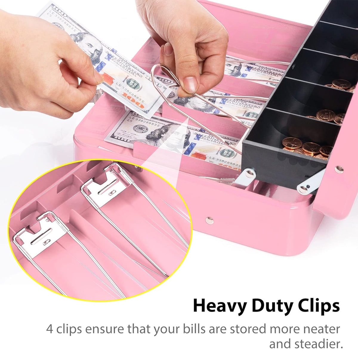 Metal Cash Box with Key Lock for Retail Money Storage