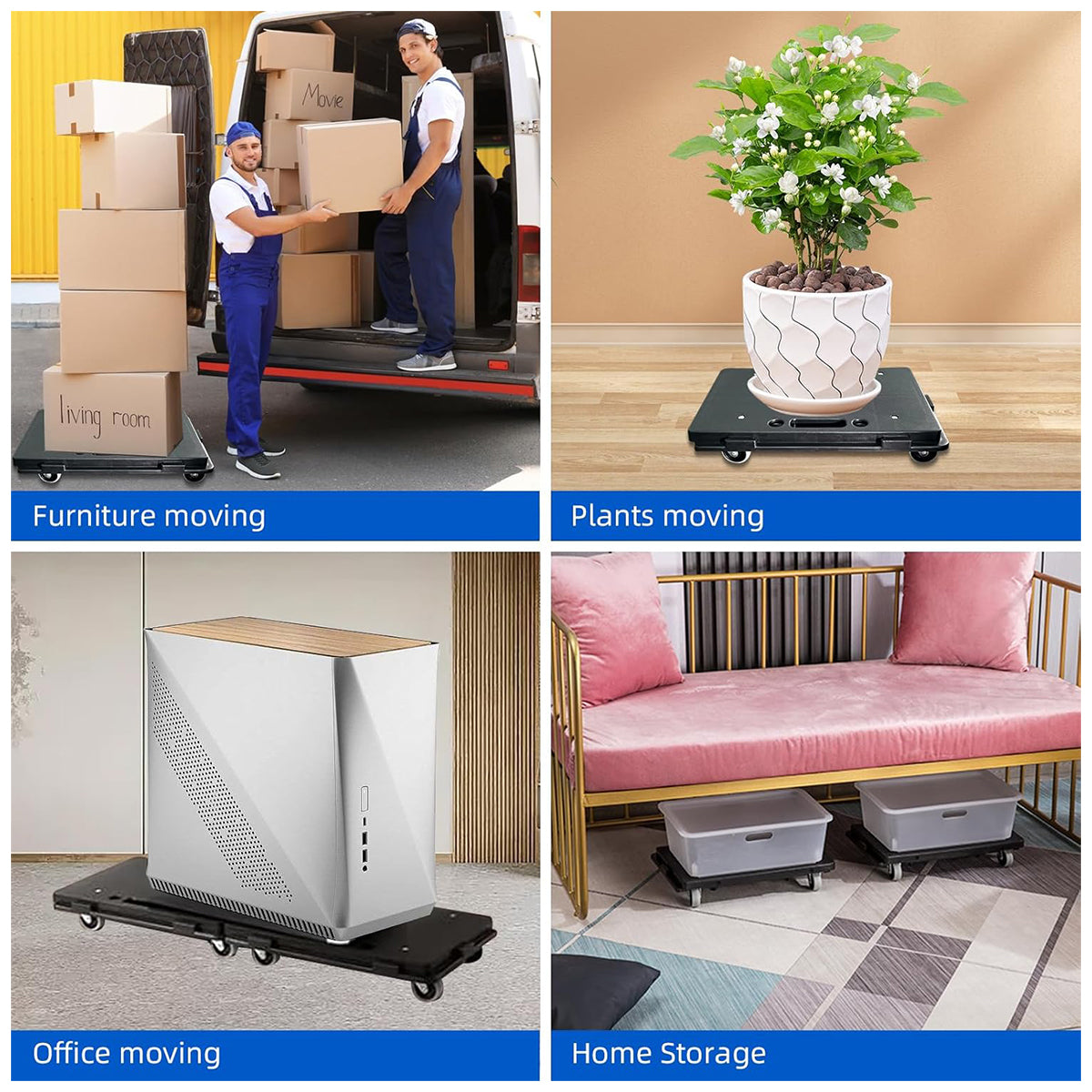 2 Pcs Rolling Utility Cart Silent Platform Trolley 50KG