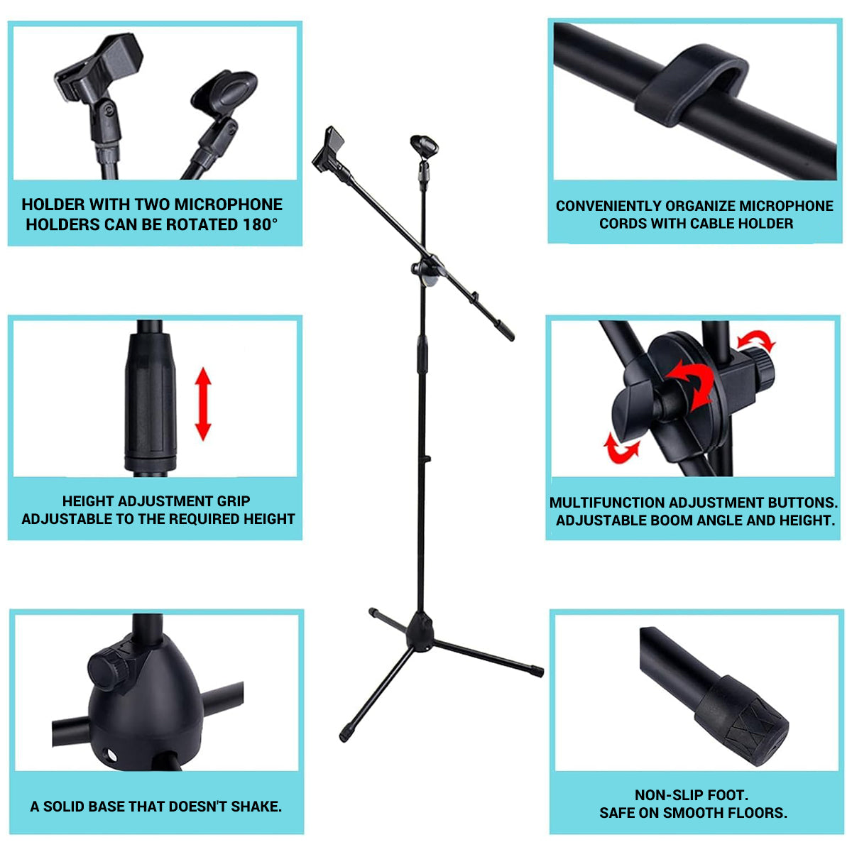 Foldable Microphone Tripod Stand with Boom Arm