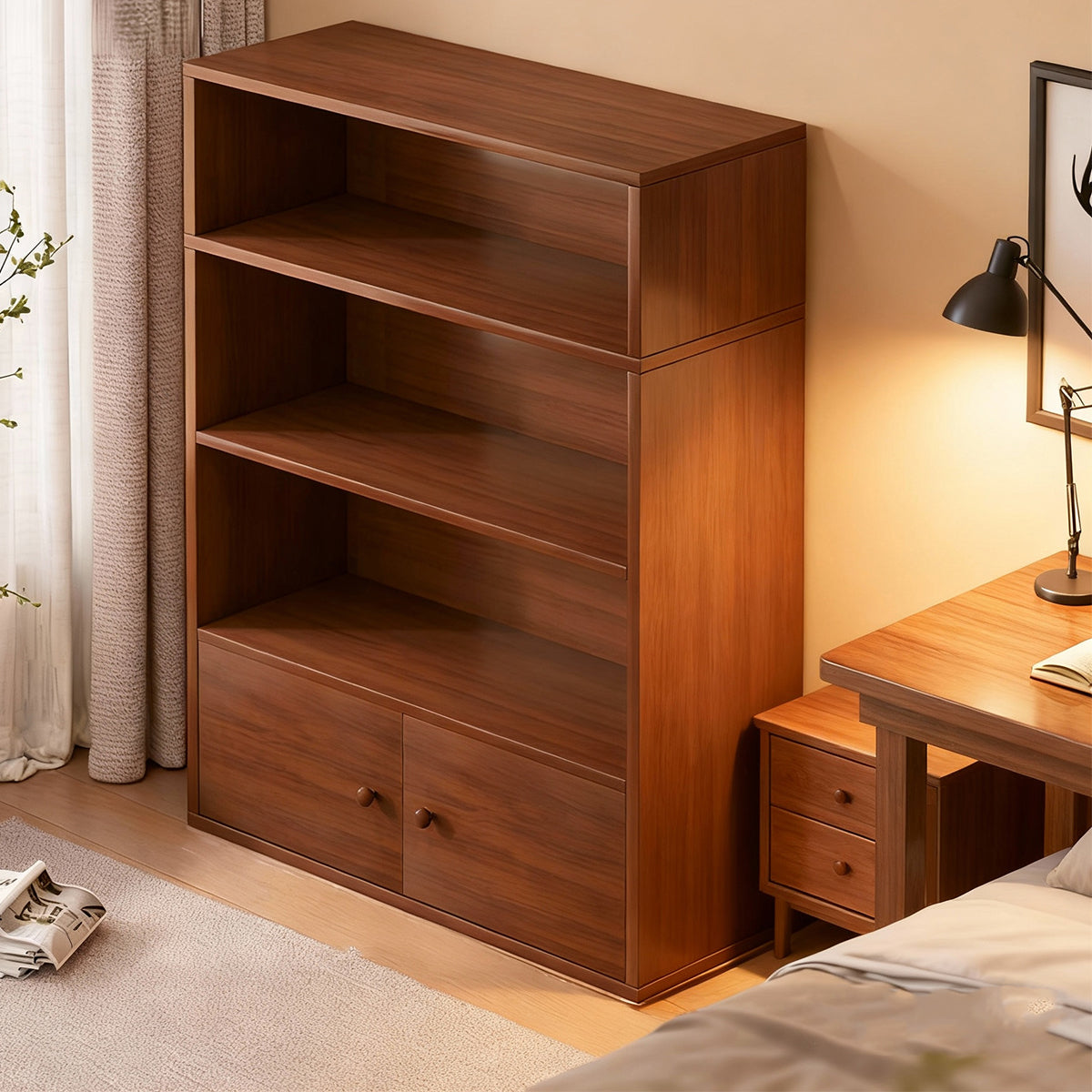 4-Tier Floor-Standing Bookshelf with Cabinet