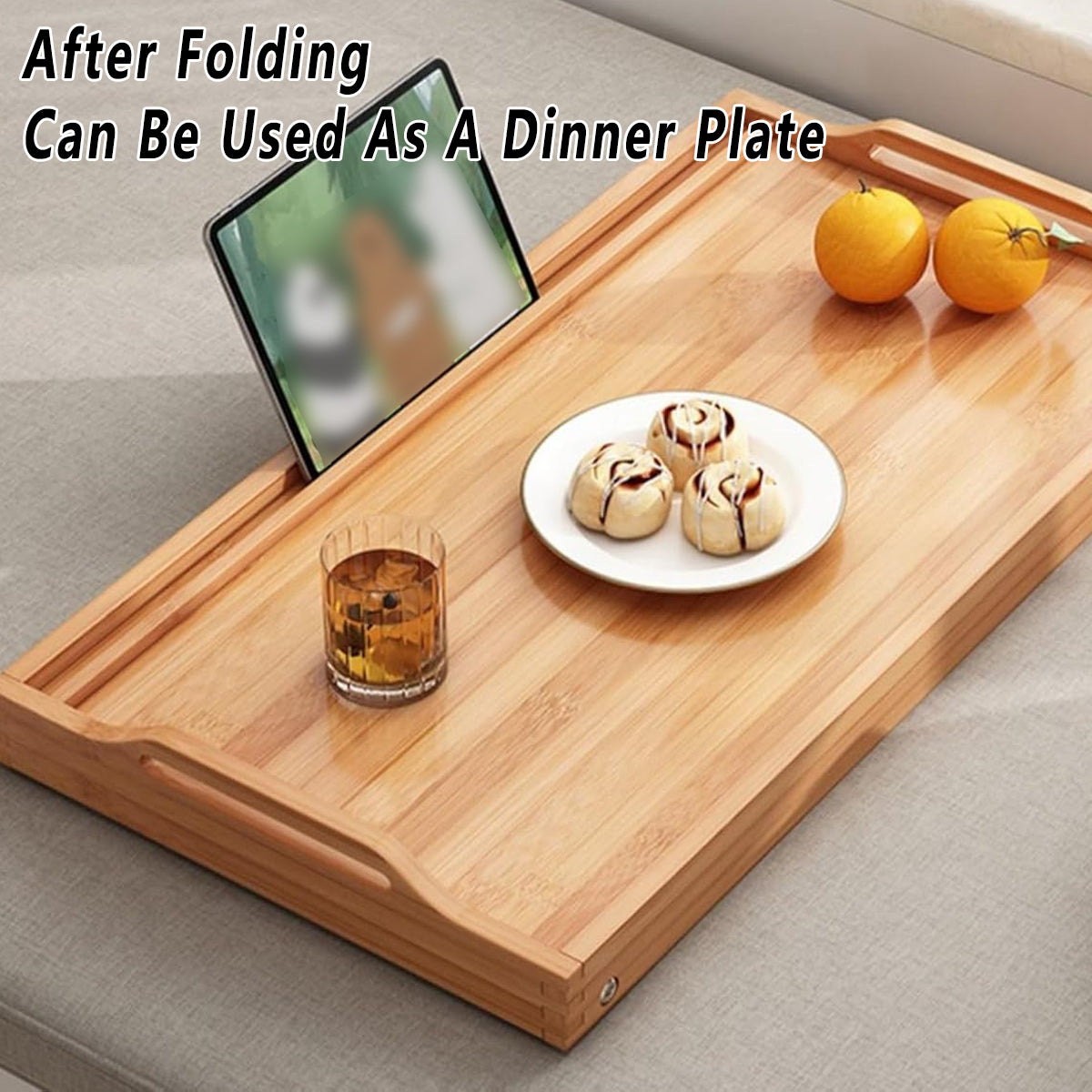 Folding Bamboo Bed Table Portable Laptop Desk with Card Slot