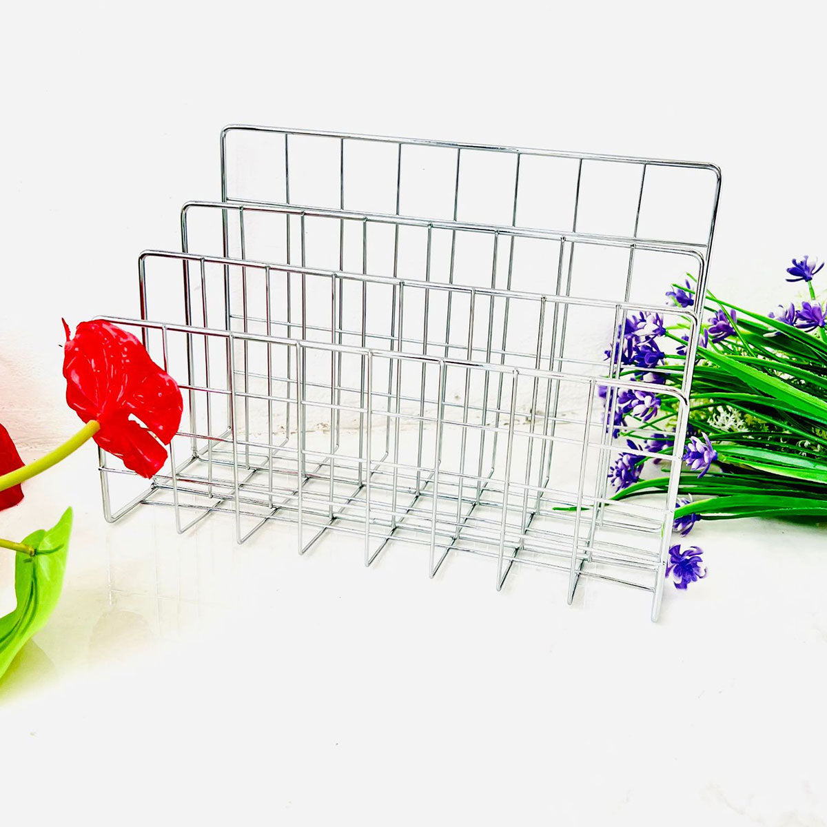 Three Layer Iron Document Organiser Rack Space Saving Silver Finish