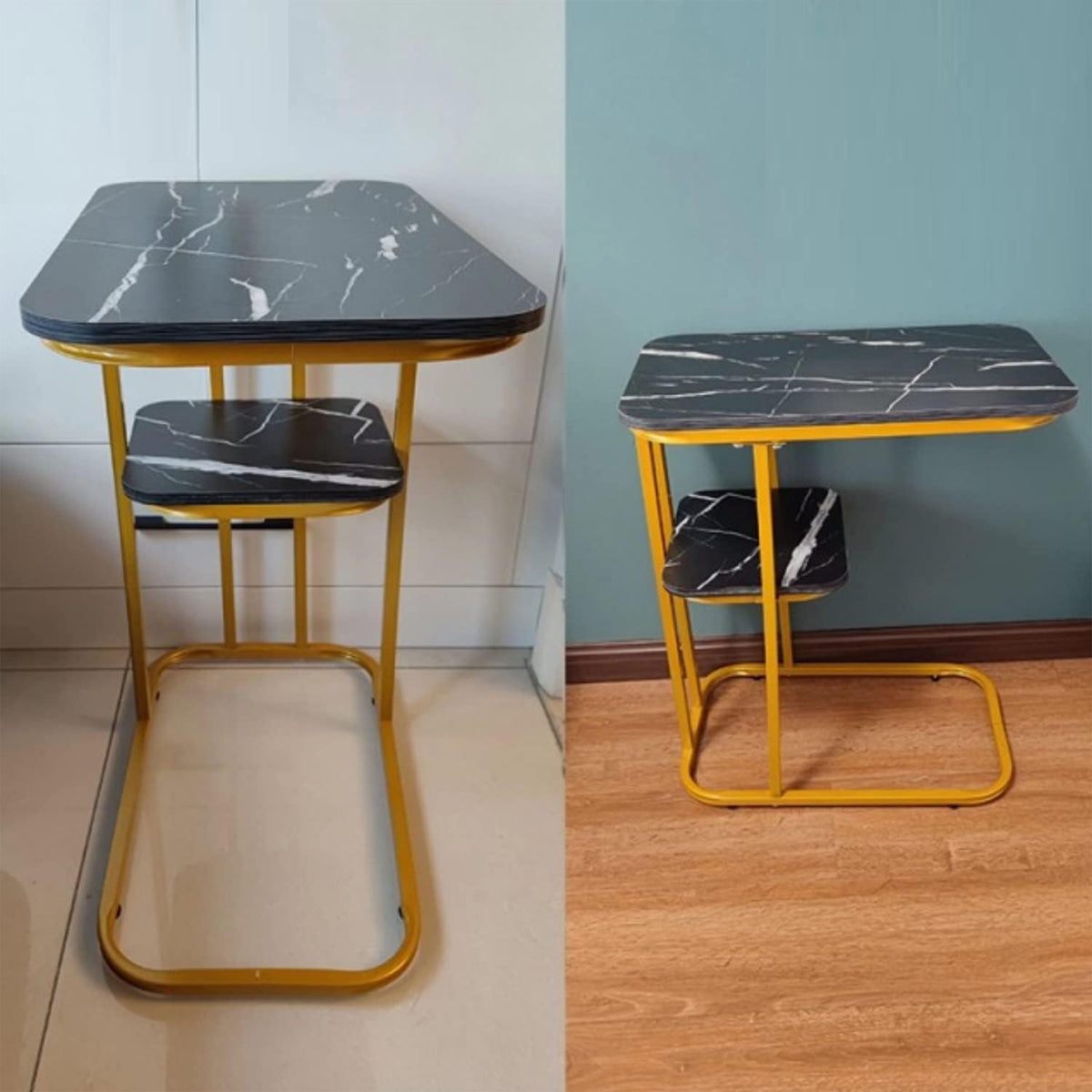 2 Tier Side Table with Rounded Corners for Living Room