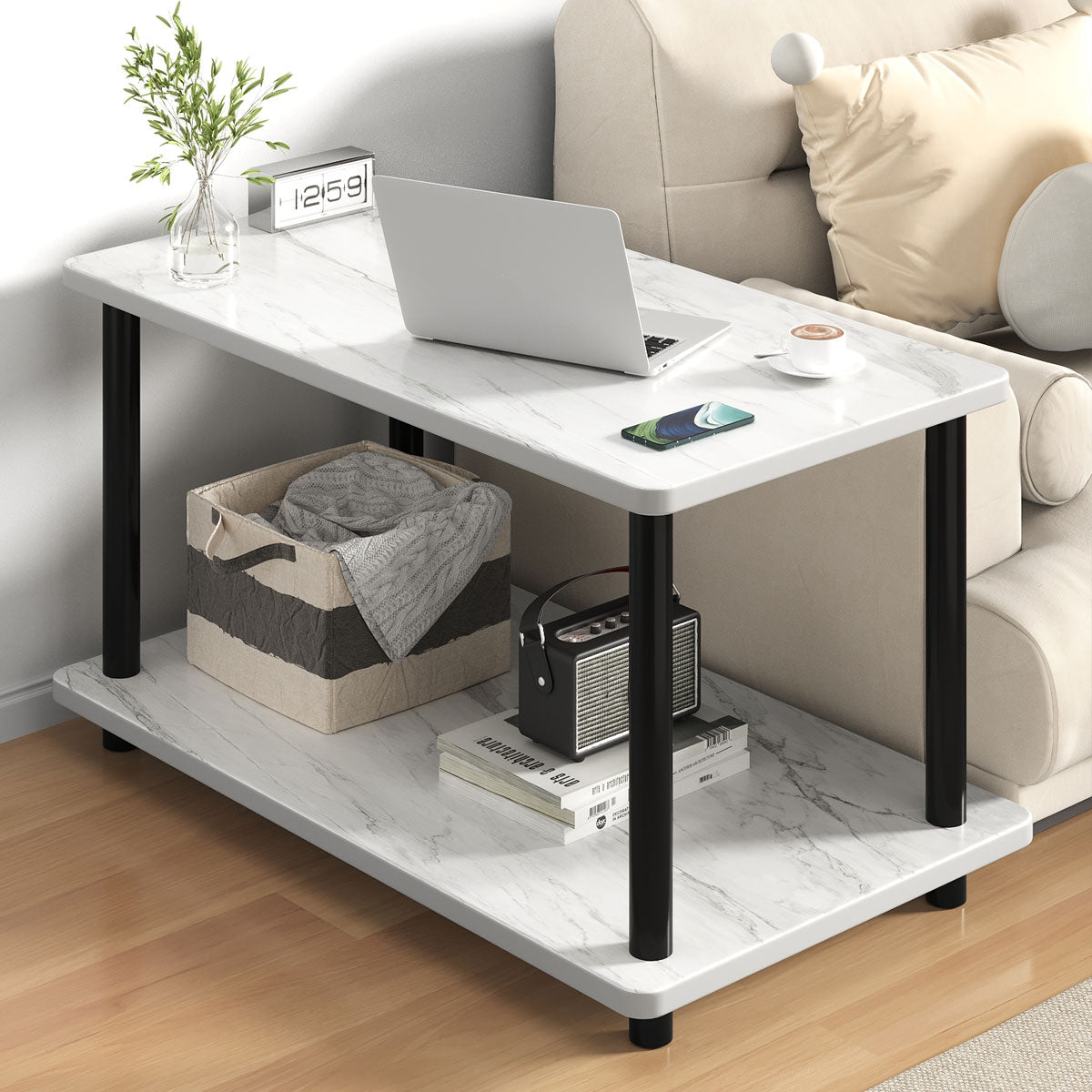 Office Break Room Coffee Table with Double Storage and Space-Saving Design